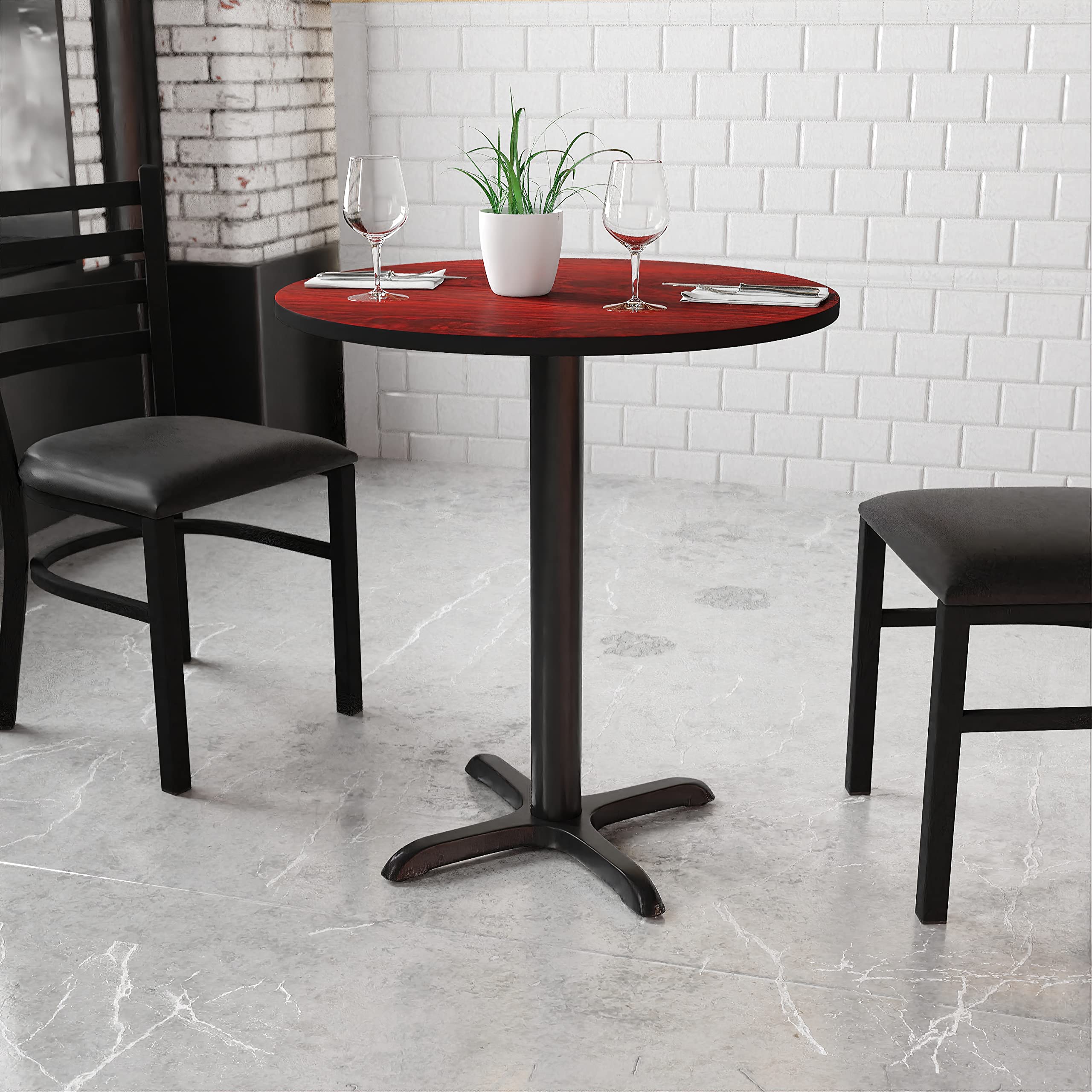 Flash Furniture Graniss 30'' Round Mahogany Laminate Table Top With 22'' X 22'' Table Height Base