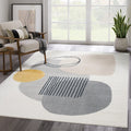 Abani Rugs Cream and Gray 6 ft. X 9 ft. Mid-Century Rug with Circles and Lines. Neutral Tones of Cream, Gray and a pop of Yellow