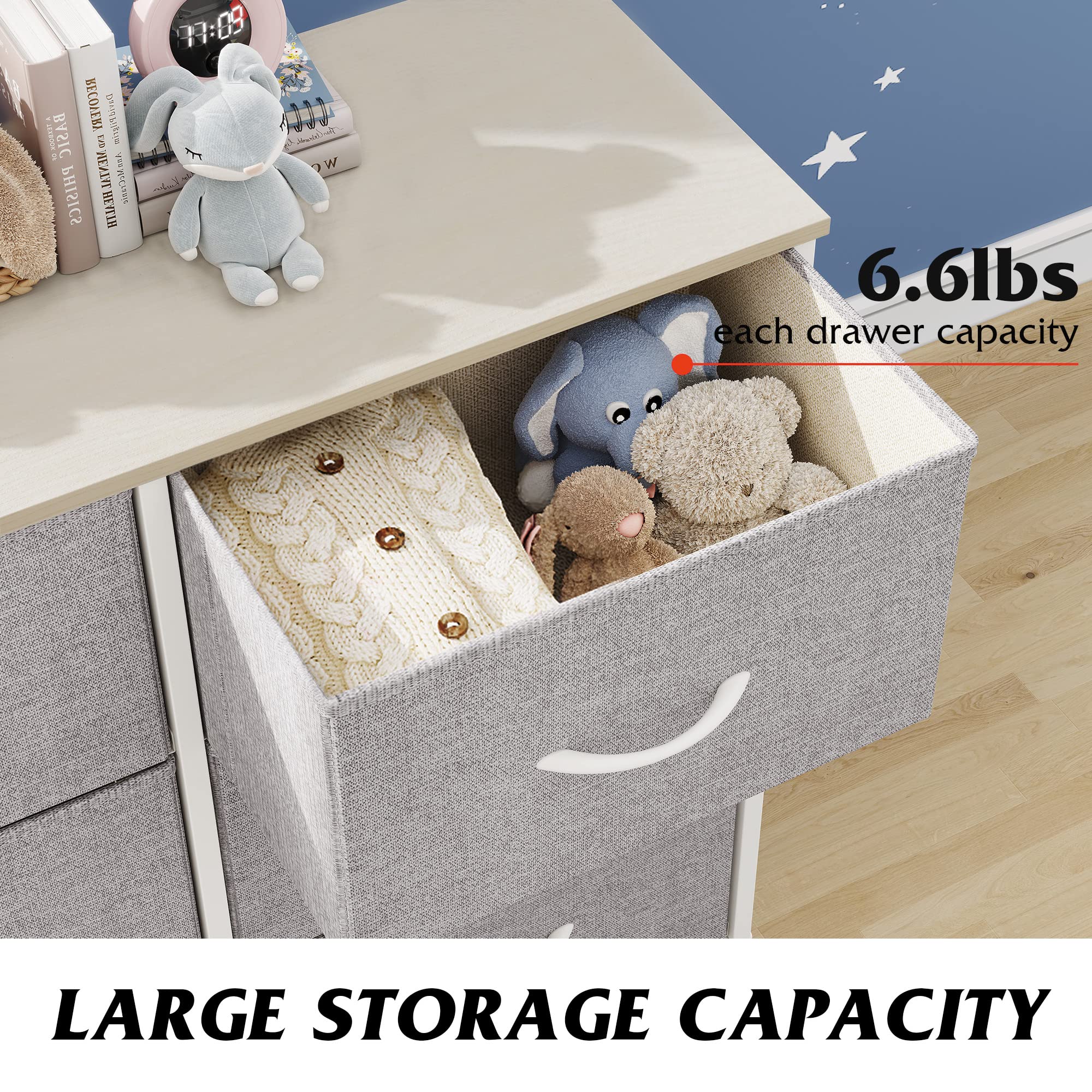 Wlive Fabric Dresser For Bedroom, 6 Drawer Double Dresser, Storage Tower With Fabric Bins, Chest Of Drawers For Kid'S Room, Closet, Playroom, Nursery, Dormitory, Light Grey