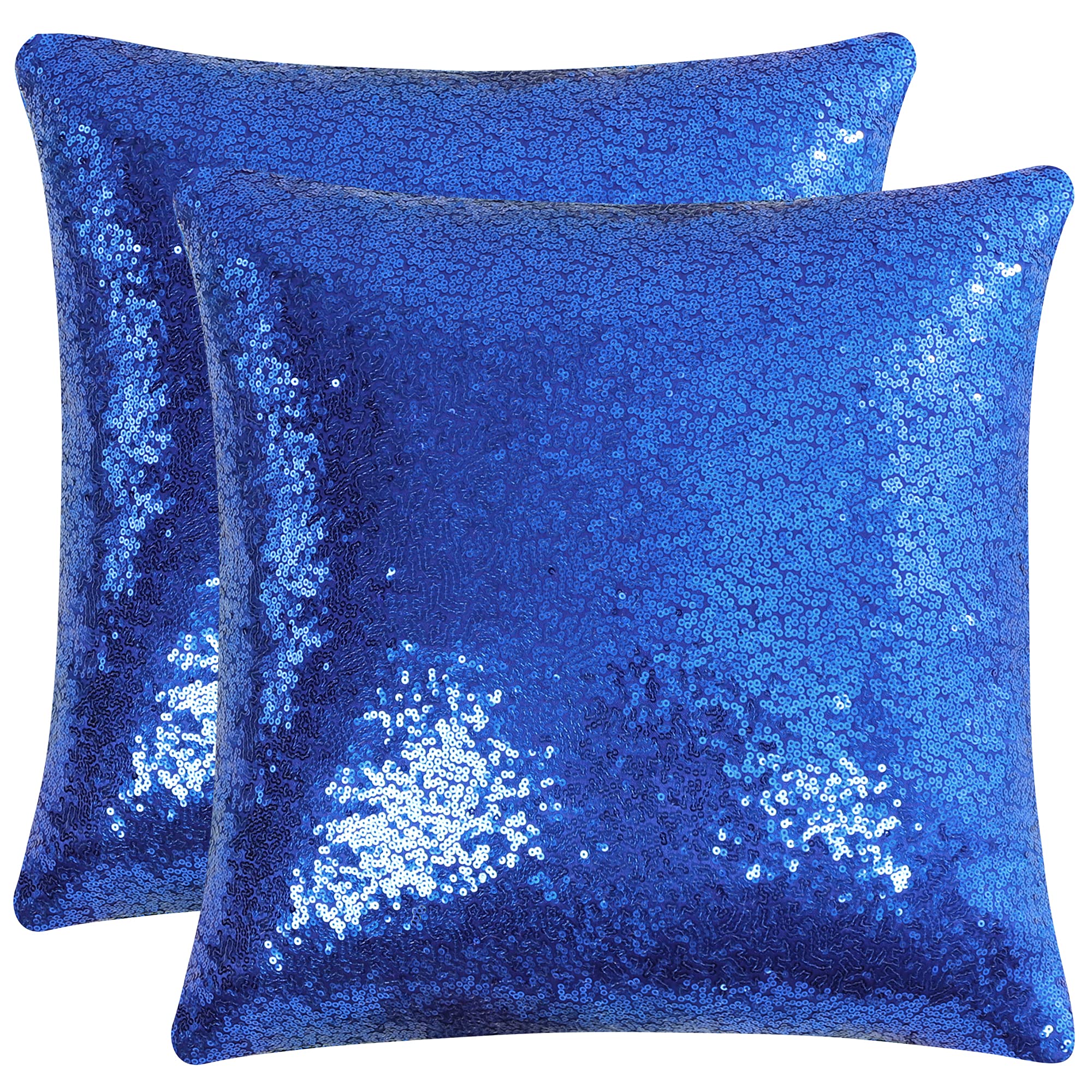 Uxcell 2 Pcs Dark Blue Sequin Throw Pillow Covers, Shiny Sparkling Comfy Satin Sequin Cushion Covers, Decorative Pillowcases For