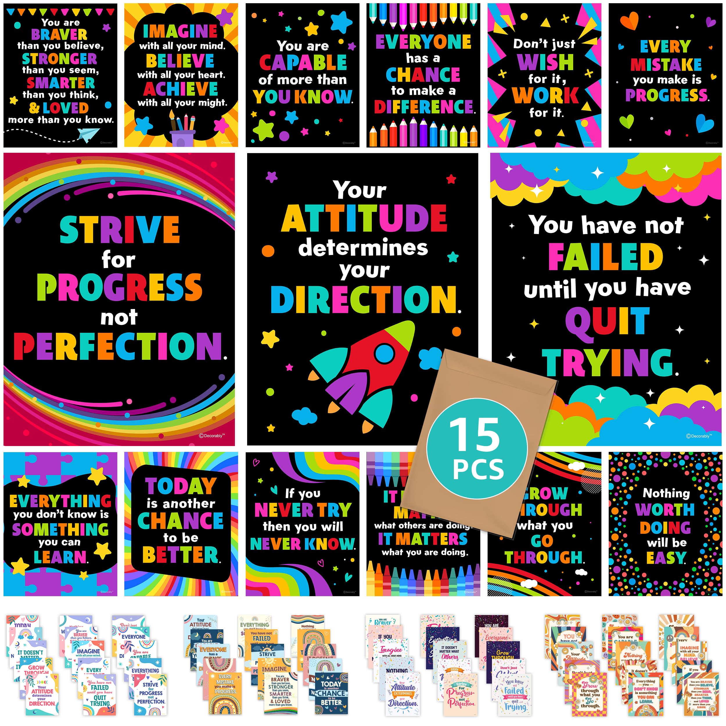 Decorably Motivational Posters For Classroom - 15 Motivational Posters For Classroom, 11X14In Motivational Classroom Posters, Mo