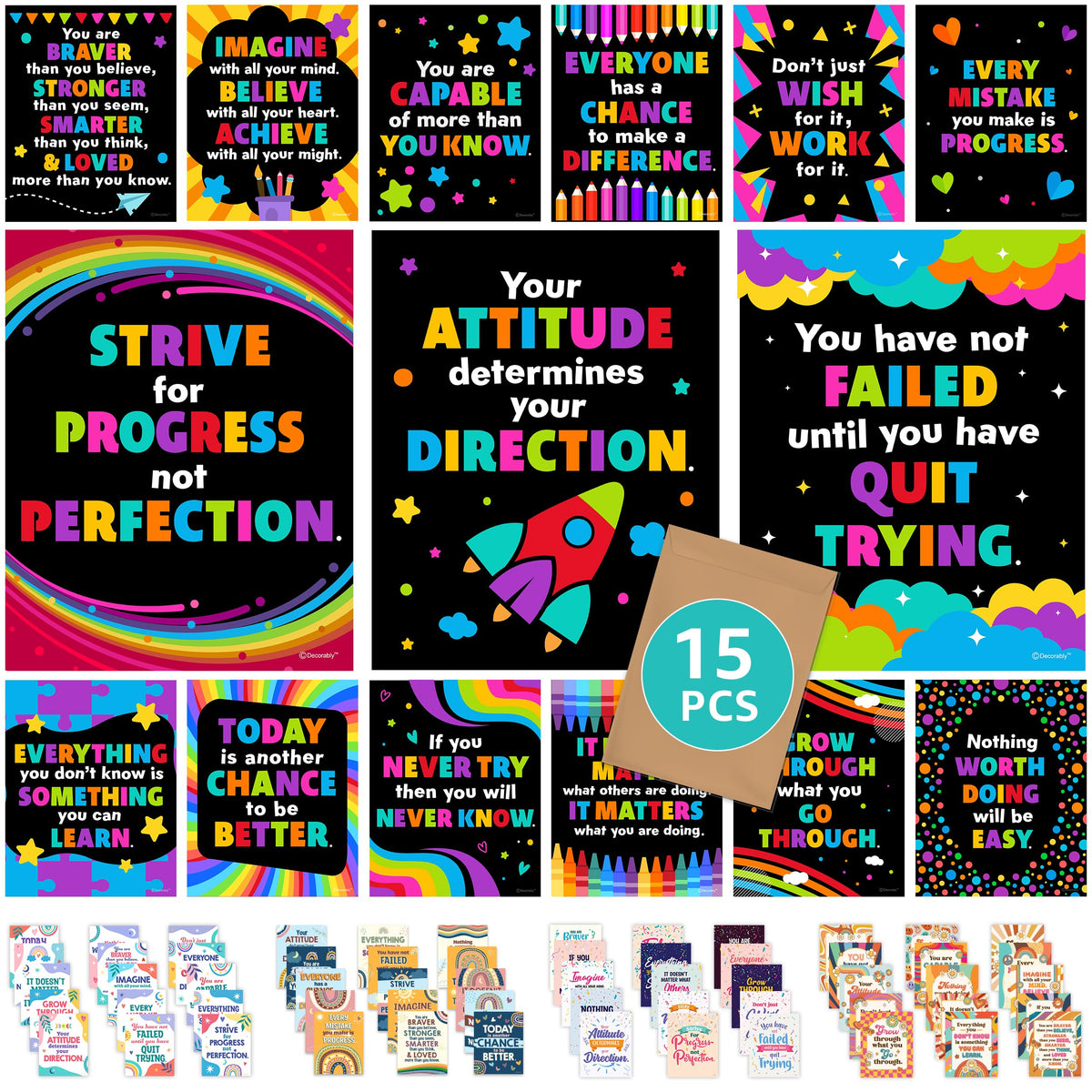 Decorably Motivational Posters For Classroom - 15 Motivational Posters For Classroom, 11X14In Motivational Classroom Posters, Mo