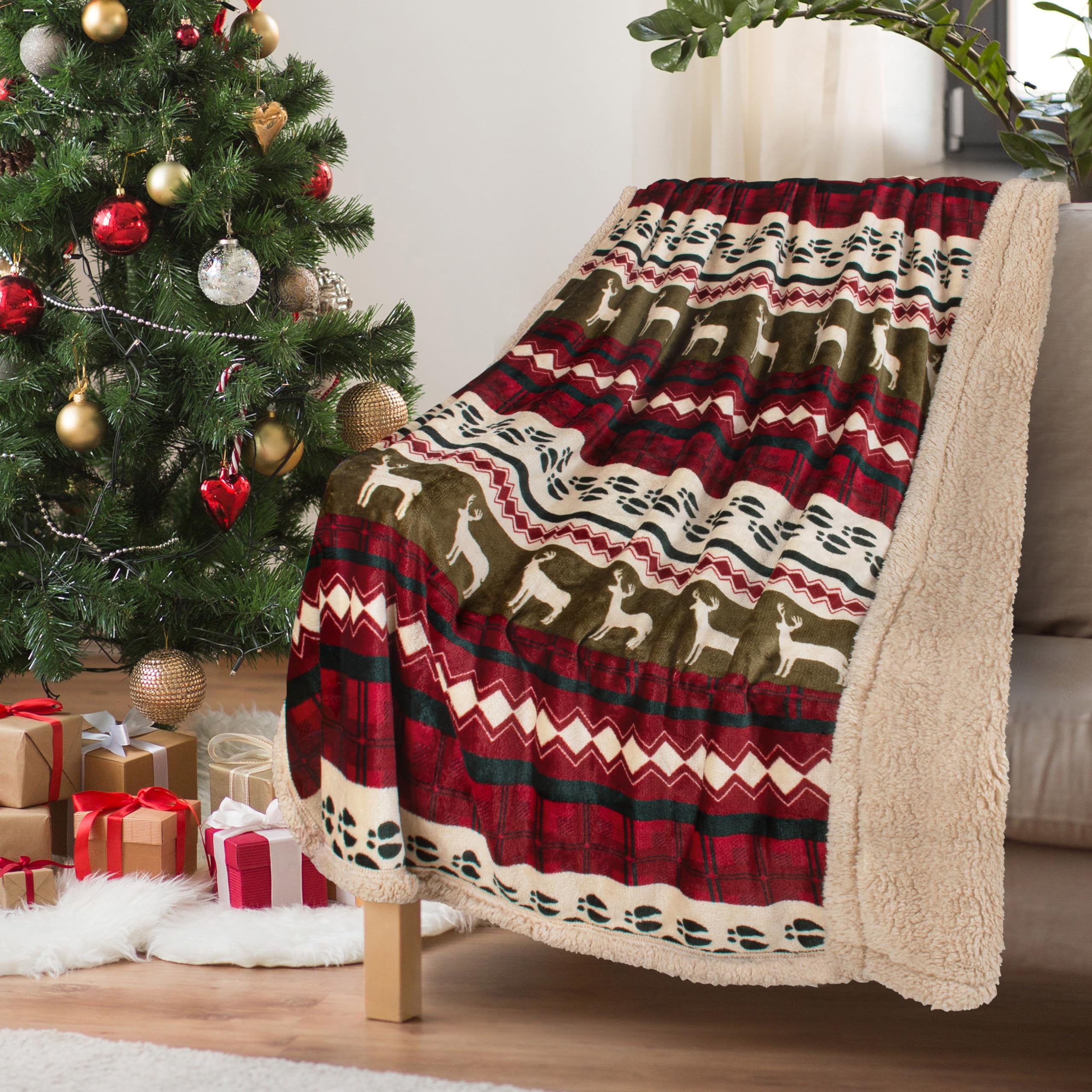 Christmas Throw Sherpa Blanket 50' X 60' Xmas Pattern, Super Soft Fluffy Sherpa Throw Tv Blanket Decorative Blanket For Bed Co