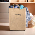 Kuber Industries 55 LTR Jute Fabric Clothes Basket for Washing Cloth | Dirty Clothes Bag | Square Foldable Laundry Bag (Small) S