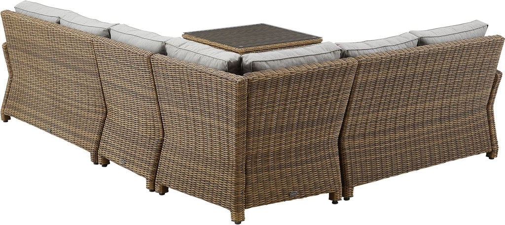 Crosley Furniture Bradenton 5-Piece Outdoor Sectional Sofa Wicker Conversation Patio Furniture Set for Deck, Brown with Gray Cushions