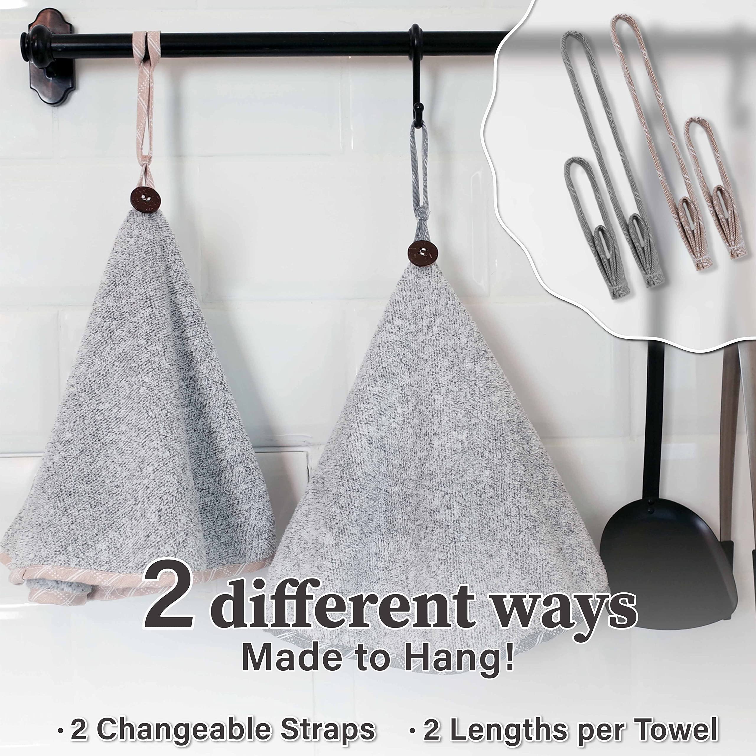 Myhomebody Hand Towels With Button Loop, Hand Towels With Hanging Loops, Kitchen Hand Towels With Button, Charcoal Fiber, Set Of