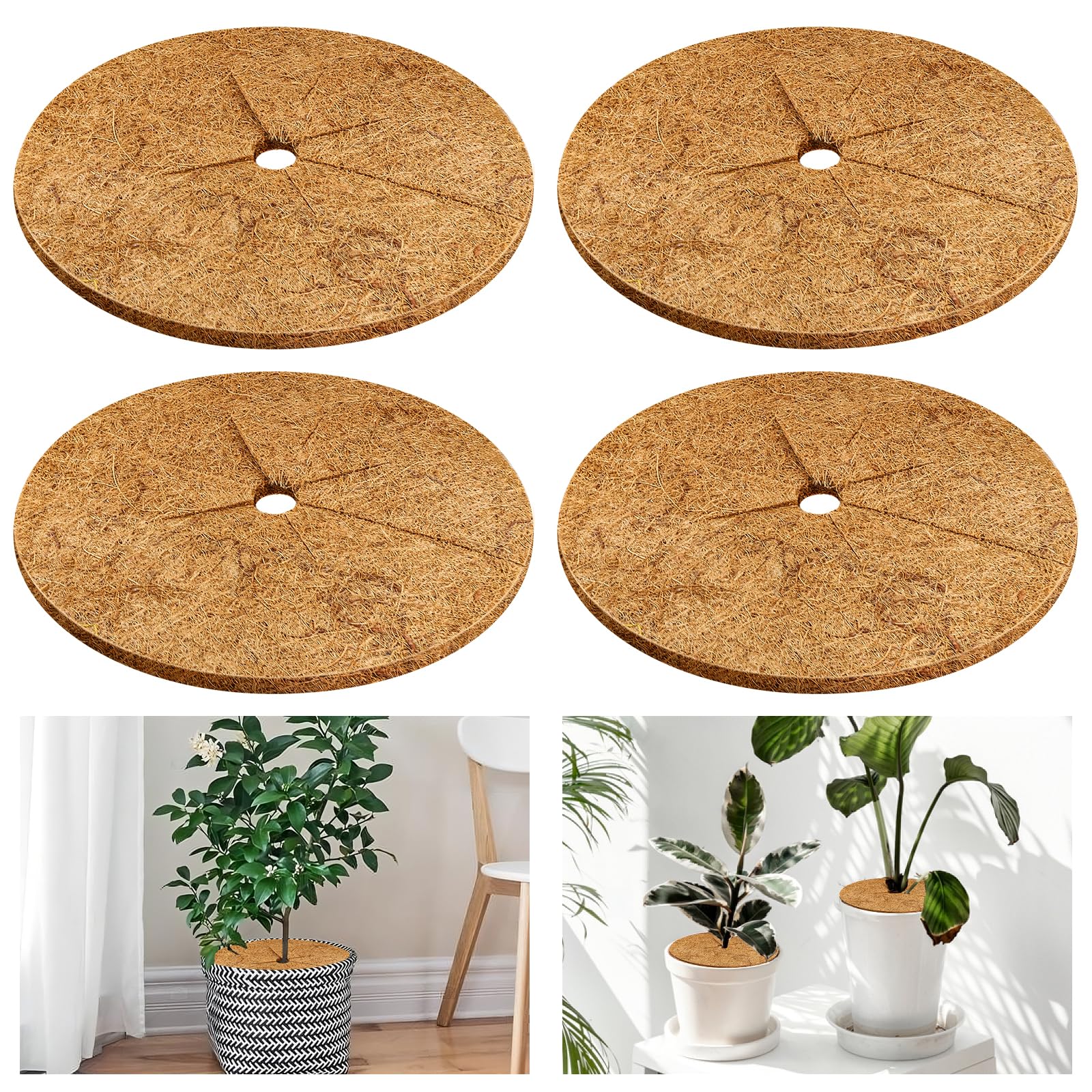 Legigo 4Pcs Coconut Fiber Mulch Ring Tree Plant Protector Mat, 11.8 Inch Natural Coco Coir Tree Protection Ring Plant Pot Soil C