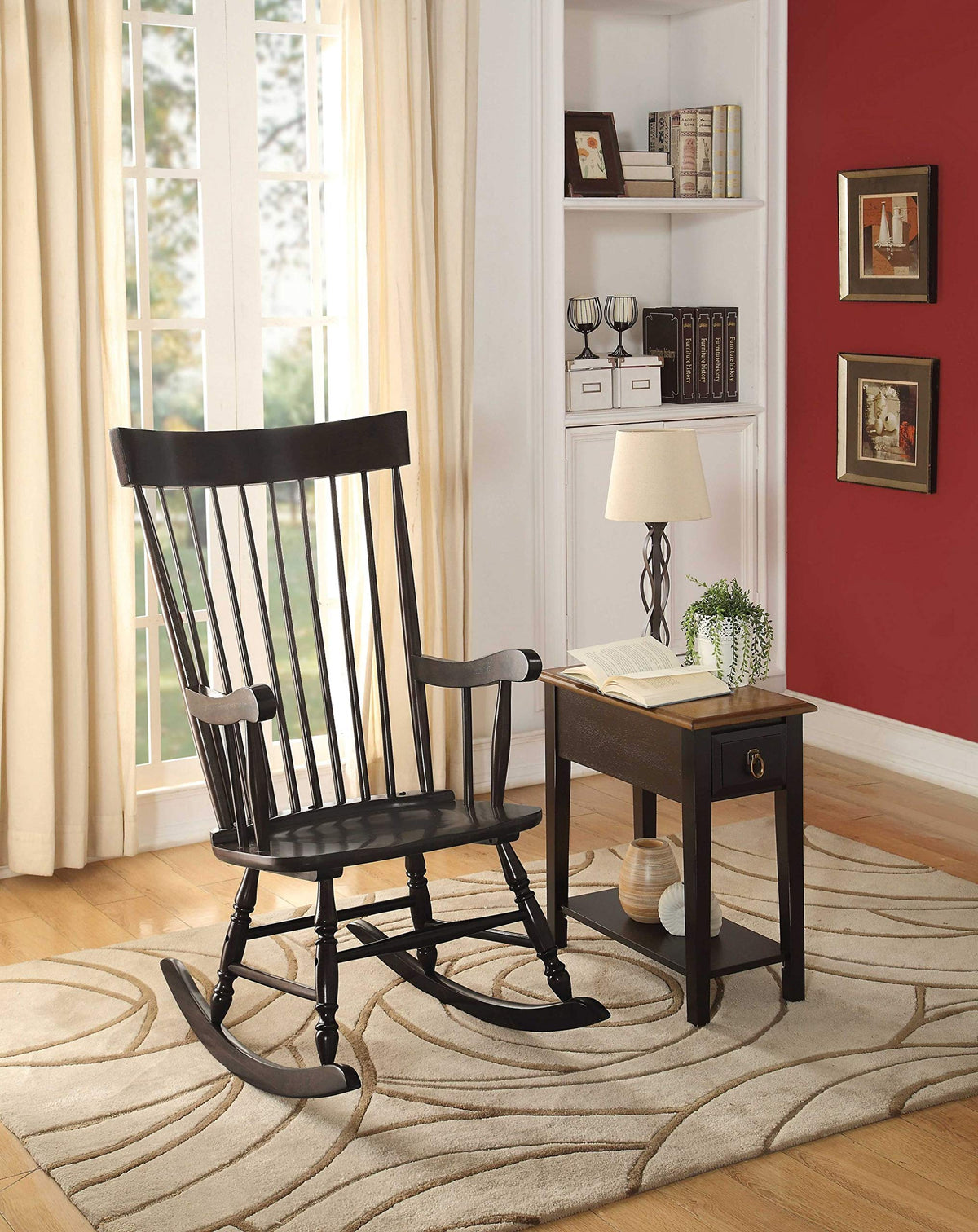 HomeRoots 33' X 25' X 45' Black Wood Rocking Chair