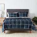 Amazon Basics Full/Queen Comforter Set with Sheets, 5-Piece Navy with Grey Plaid Bedding, Lightweight Microfiber Bed-in-a-Bag