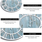 1St Owned Wall Clock For Home Decor - 16 Inch Blue Wood Wall Clocks Battery Operated Silent Non Ticking Simple Minimalist Roman