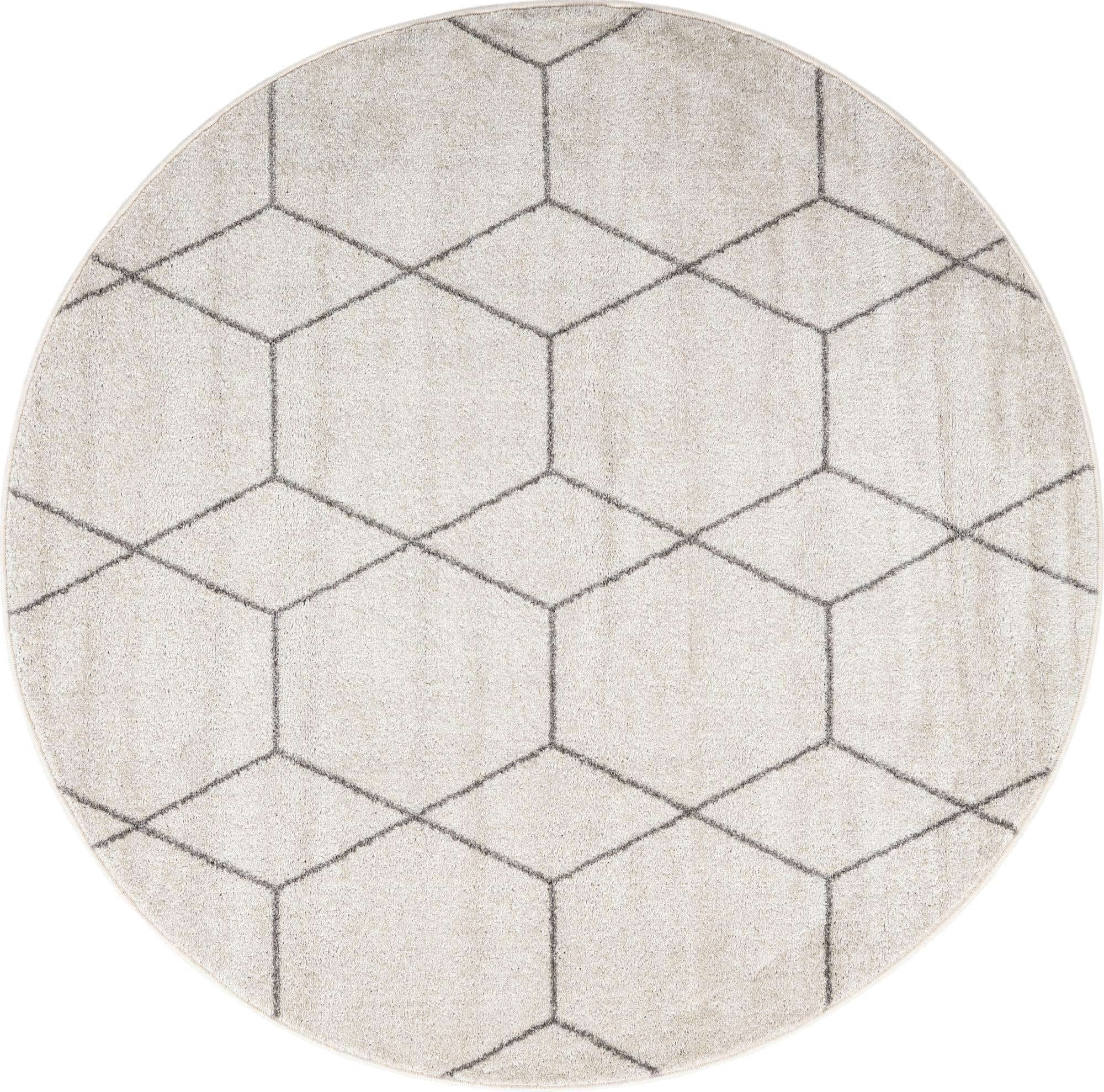 Unique Loom Trellis Frieze Collection Area Rug - Geometric (6 Round, Ivory/ Gray)