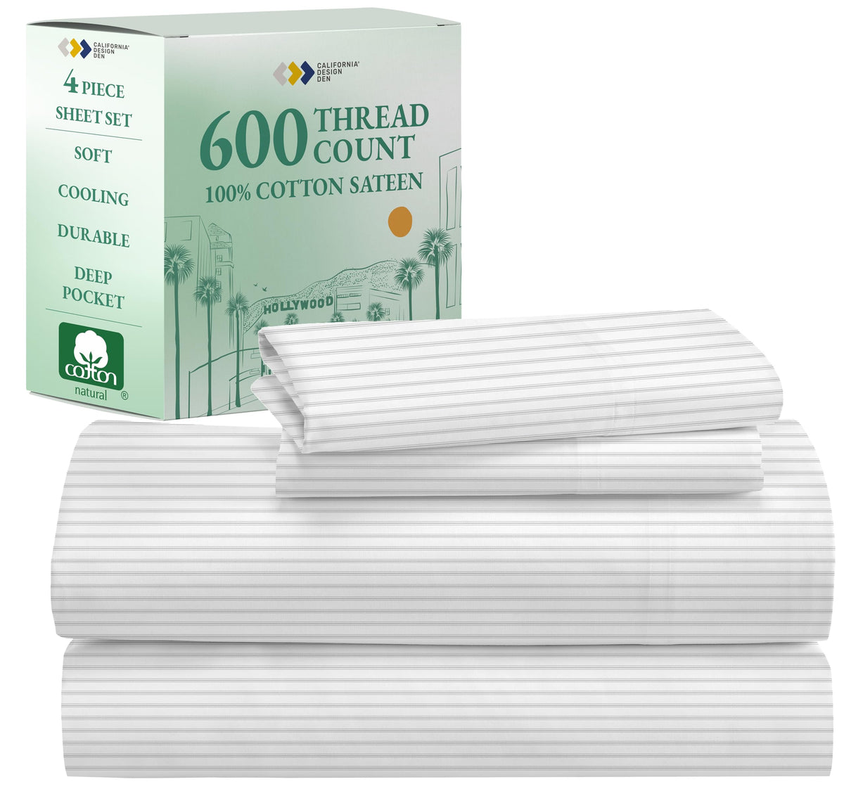 California Design Den 4 Piece California King Sheet Set - 100% Cotton, 600 Thread Count Deep Pocket, Luxury Soft Sateen Cal King