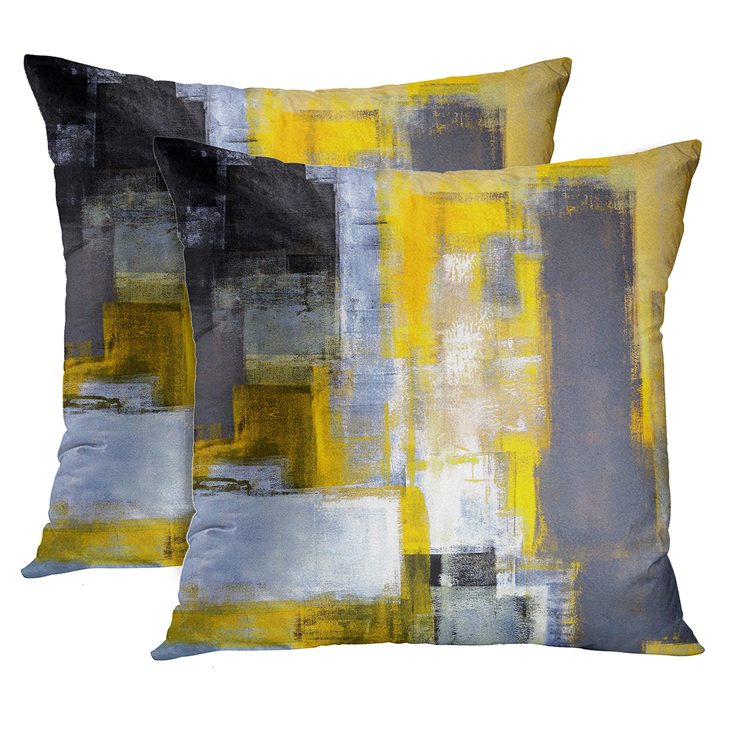 Emvency Set Of 2 Throw Pillow Covers Modern Abstract Painting Yellow White And Black Decorative Pillow Cases Home Decor Standard