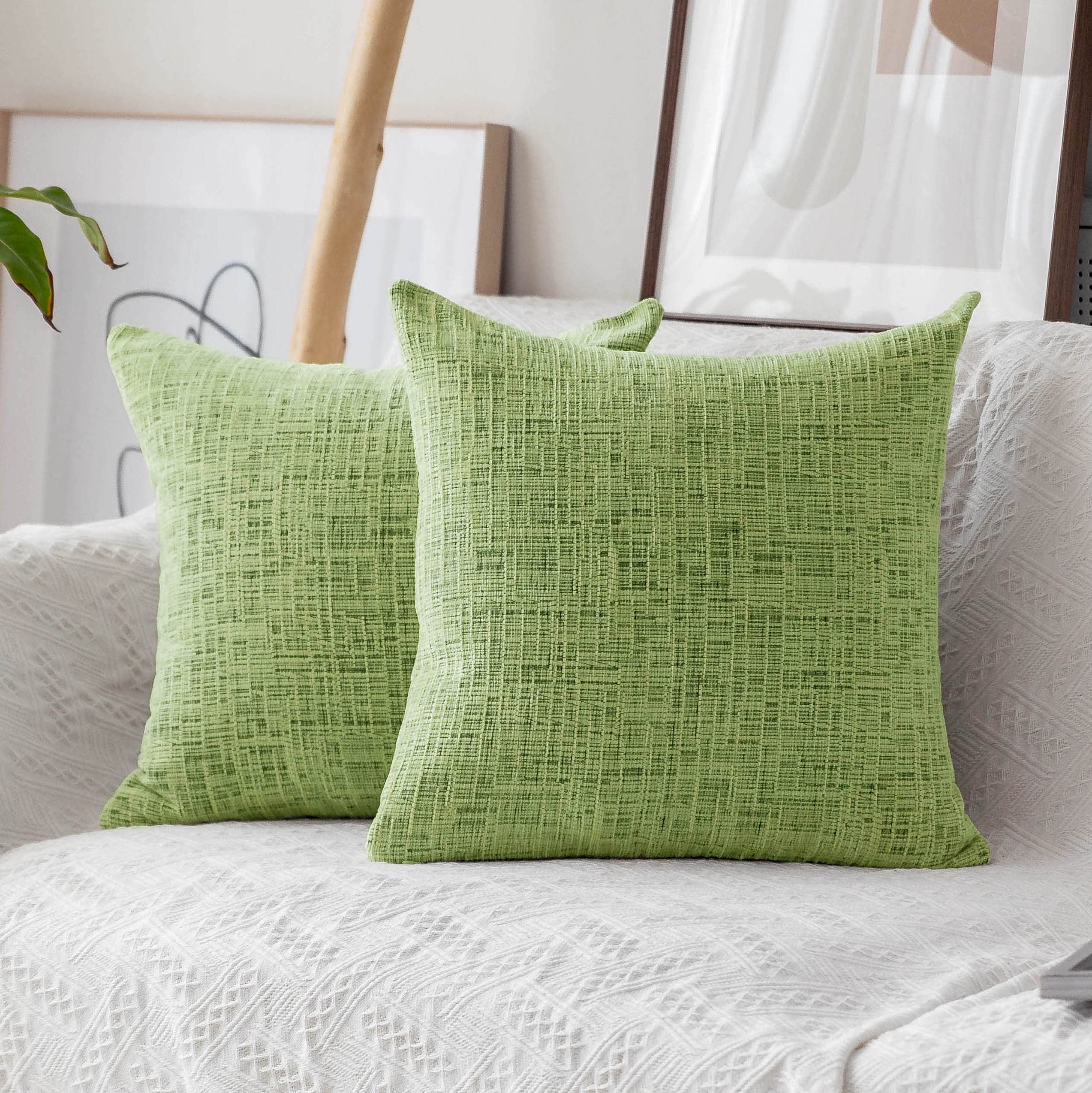 Home Brilliant Fall Throw Pillow Covers 18X18 Accent Pillow Covers Striped Chenille Velvet Cushion Cover For Couch, 2 Pack, 18X1