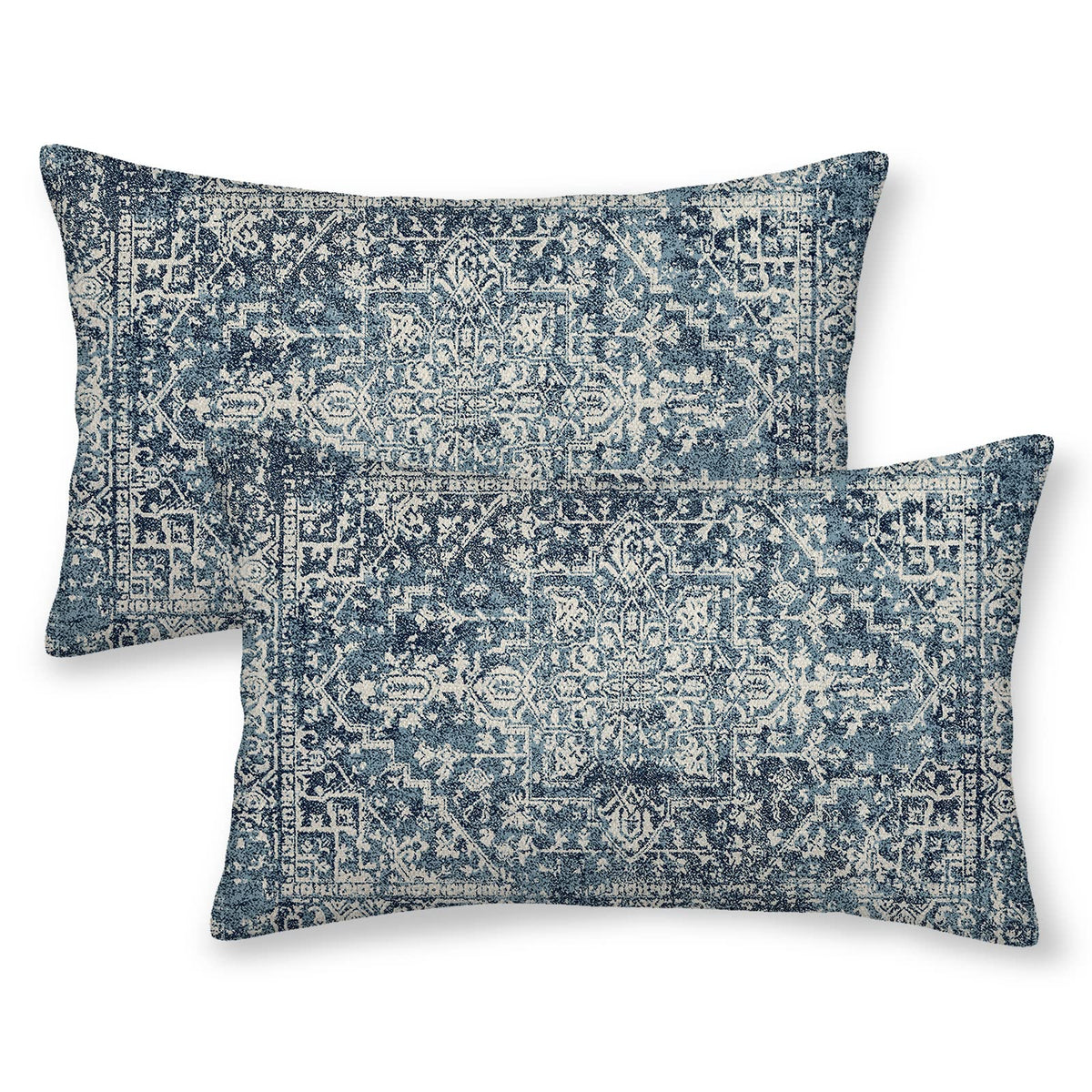 Gohdiwh Boho Lumbar Pillow Covers 12X20 Set Of 2, Blue Carpet Pattern Decorative Throw Pillows Linen Ethnic Design Farmhouse Cus