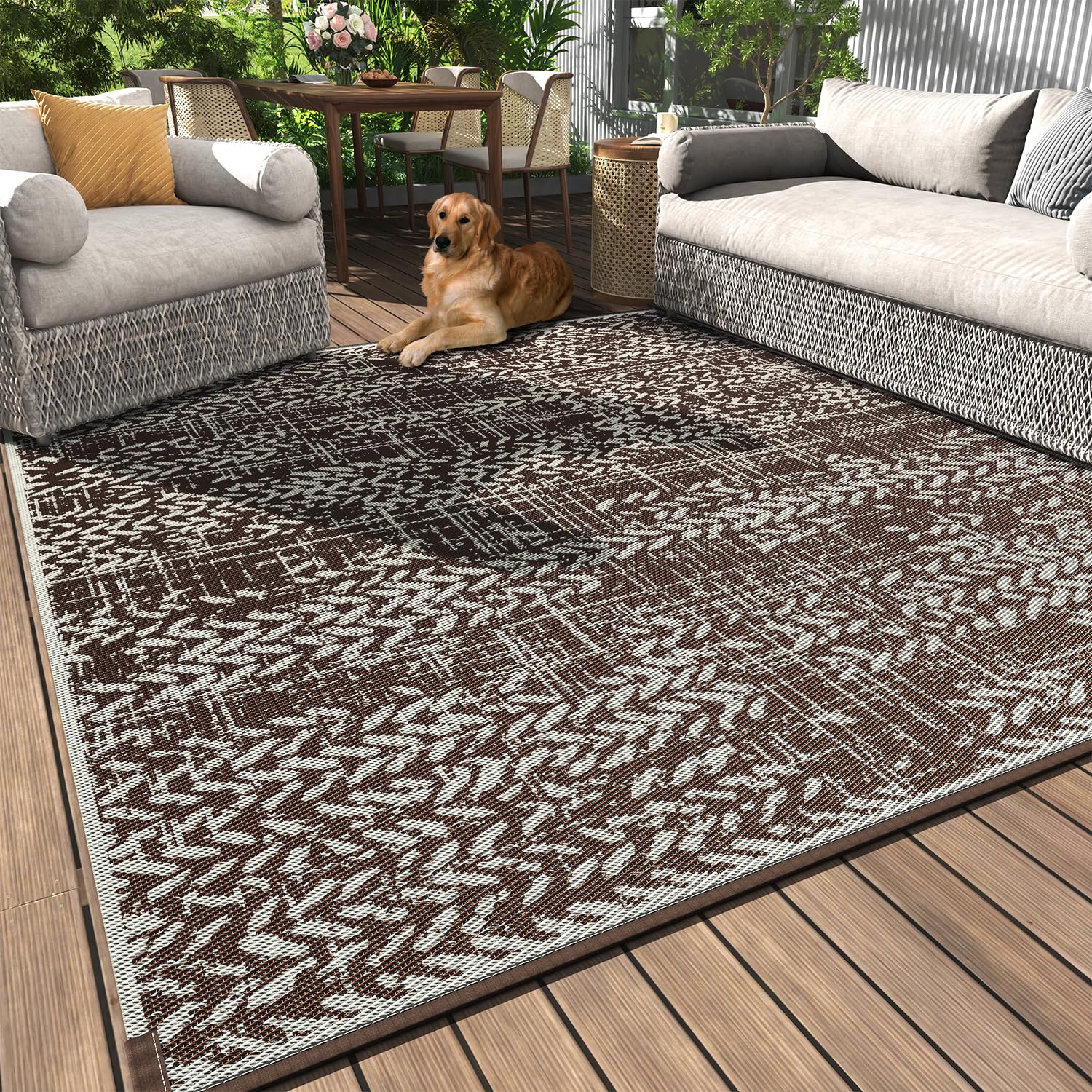 Montvoo Outdoor Rug Waterproof-Patio Rug Mat 5X8 Outdoor Carpet Reversible Rv Camping Picnic Plastic Straw Rug Outside Outdoor A
