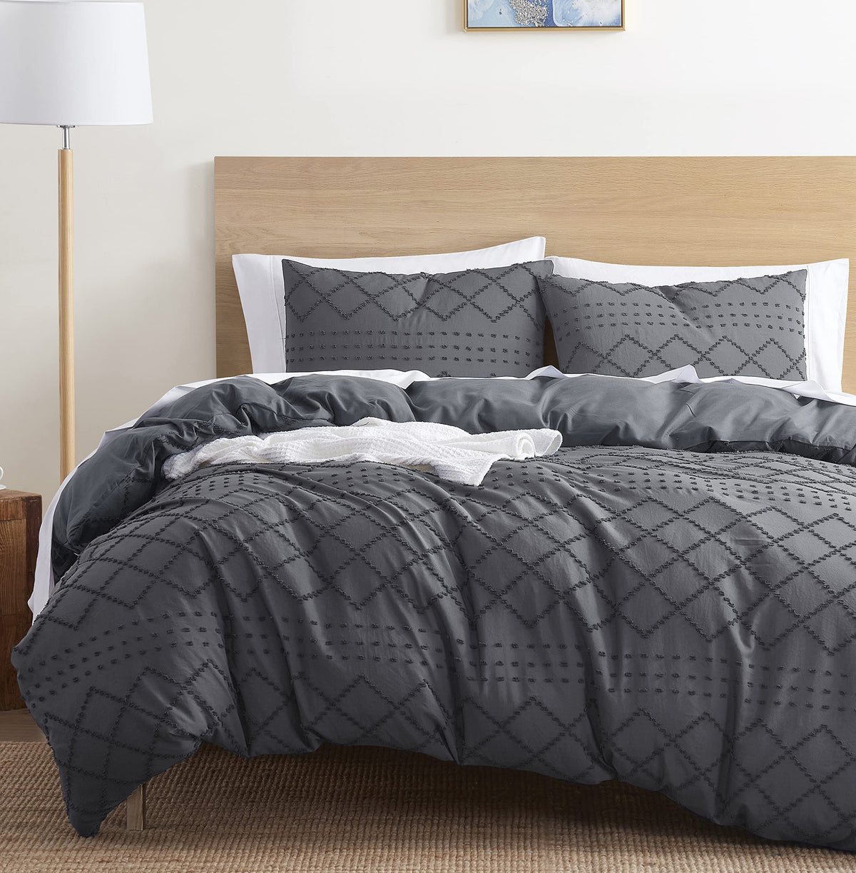 Nestl Boho Bedding Sets & Collections - Boho Duvet Cover Twin, 2 Piece Twin Duvet Cover Set, Double Brushed Grey Duvet Cover Wit