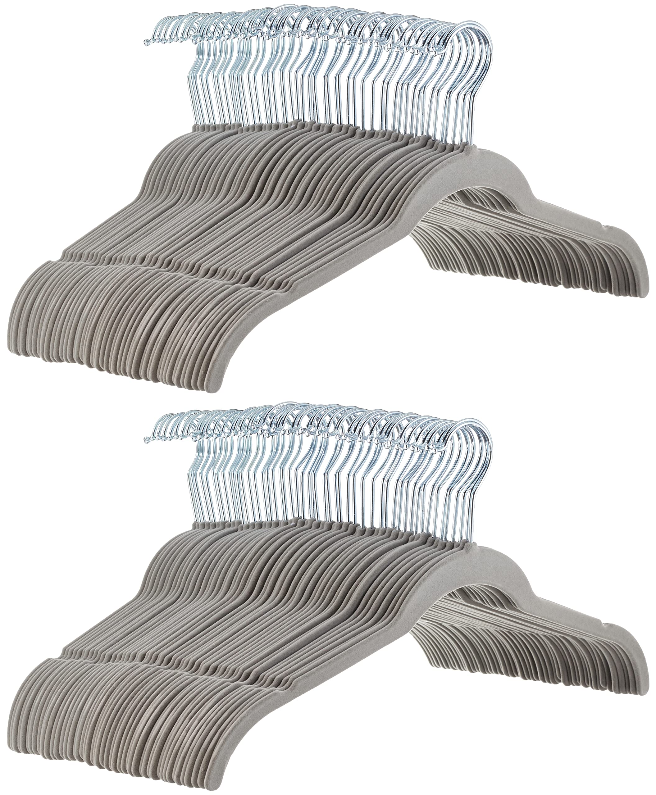 Amazon Basics Space-Saving Slim, Velvet, Non-Slip Shirt Clothes Hangers, Gray/Silver - Pack of 100