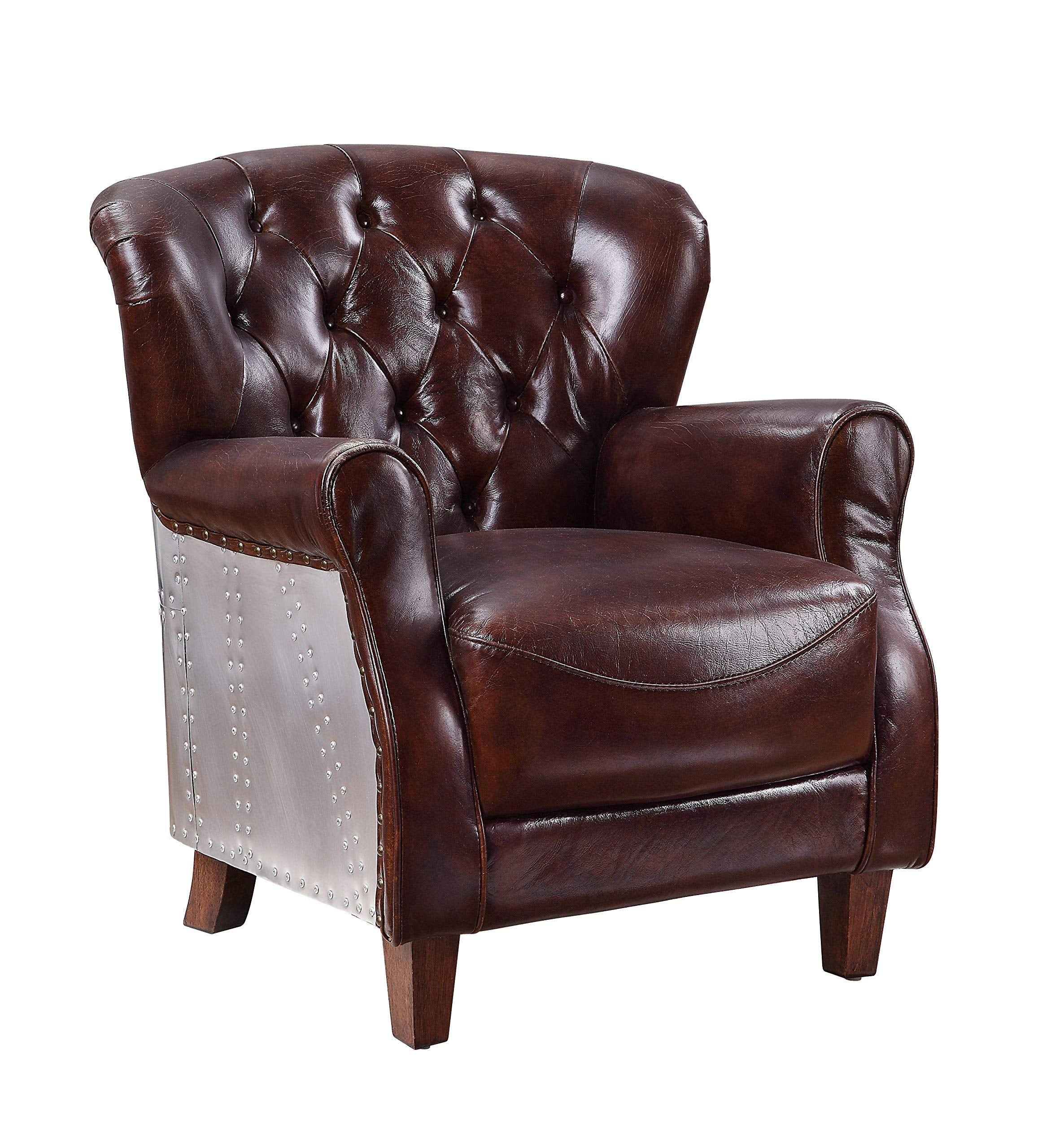 Benjara, Brown Faux Leather Upholstered Wooden Accent Chair With Tufted Back