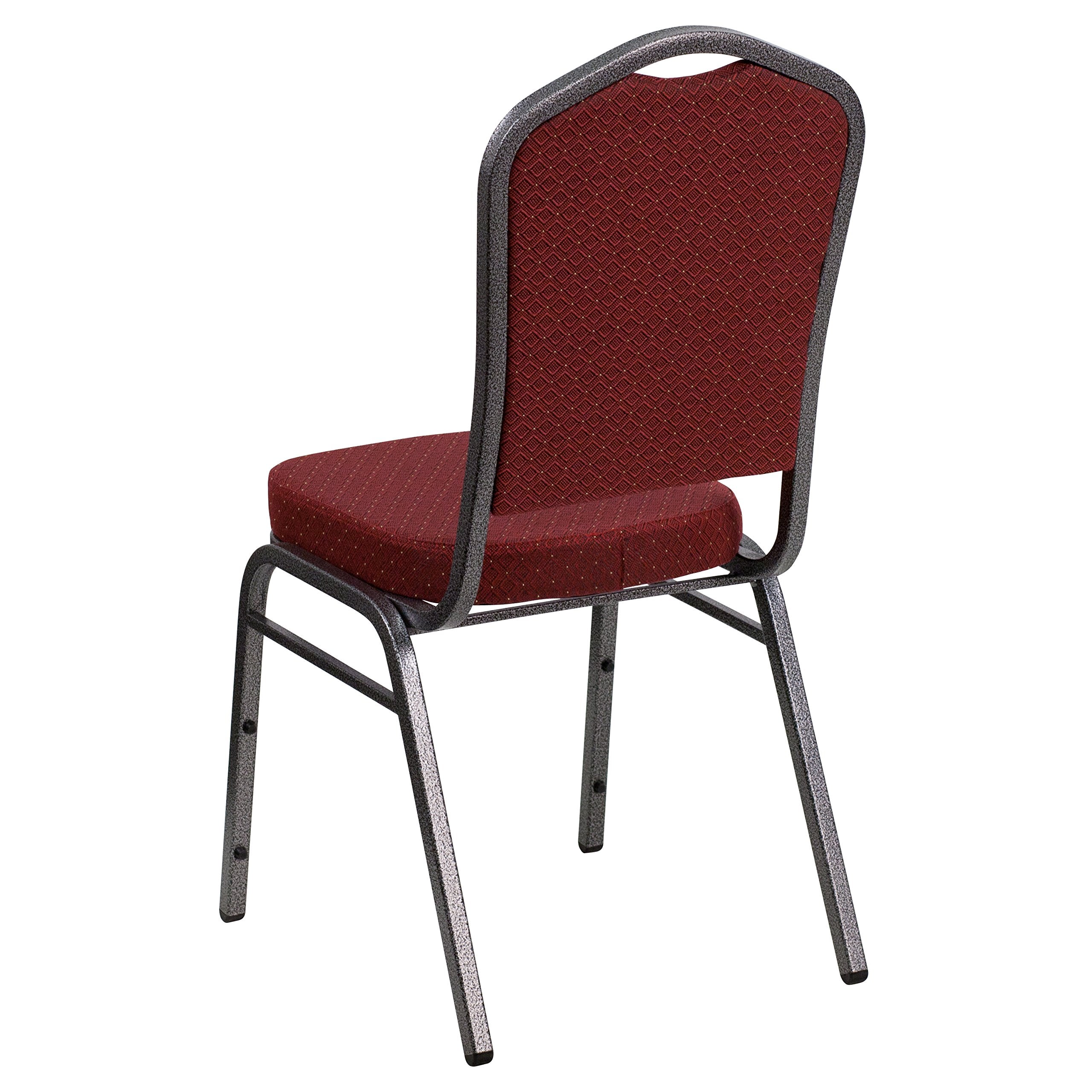 Flash Furniture Hercules Series Crown Back Stacking Banquet Chair In Burgundy Patterned Fabric - Silver Vein Frame