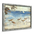 Coastal Framed Wooden Wall Art: Abstract Beach Oil Painting Style Sea Bird Pictures Ocean Prints Peaceful Seascape Artwork for H