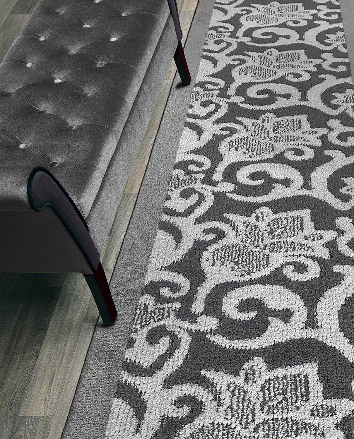 ORFA HOME Custom Cut Hallway Runner Rug, Slip Resistant, 31 Inch Wide X Your Choice of Length, Lily Anthracite, 31 Inch X 23 fee