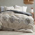 Oli Anderson Boho Duvet Cover Set Queen Size, Beige And Gray Color Clash 3 Pieces Microfiber Bedding Set, Durable And Super Soft