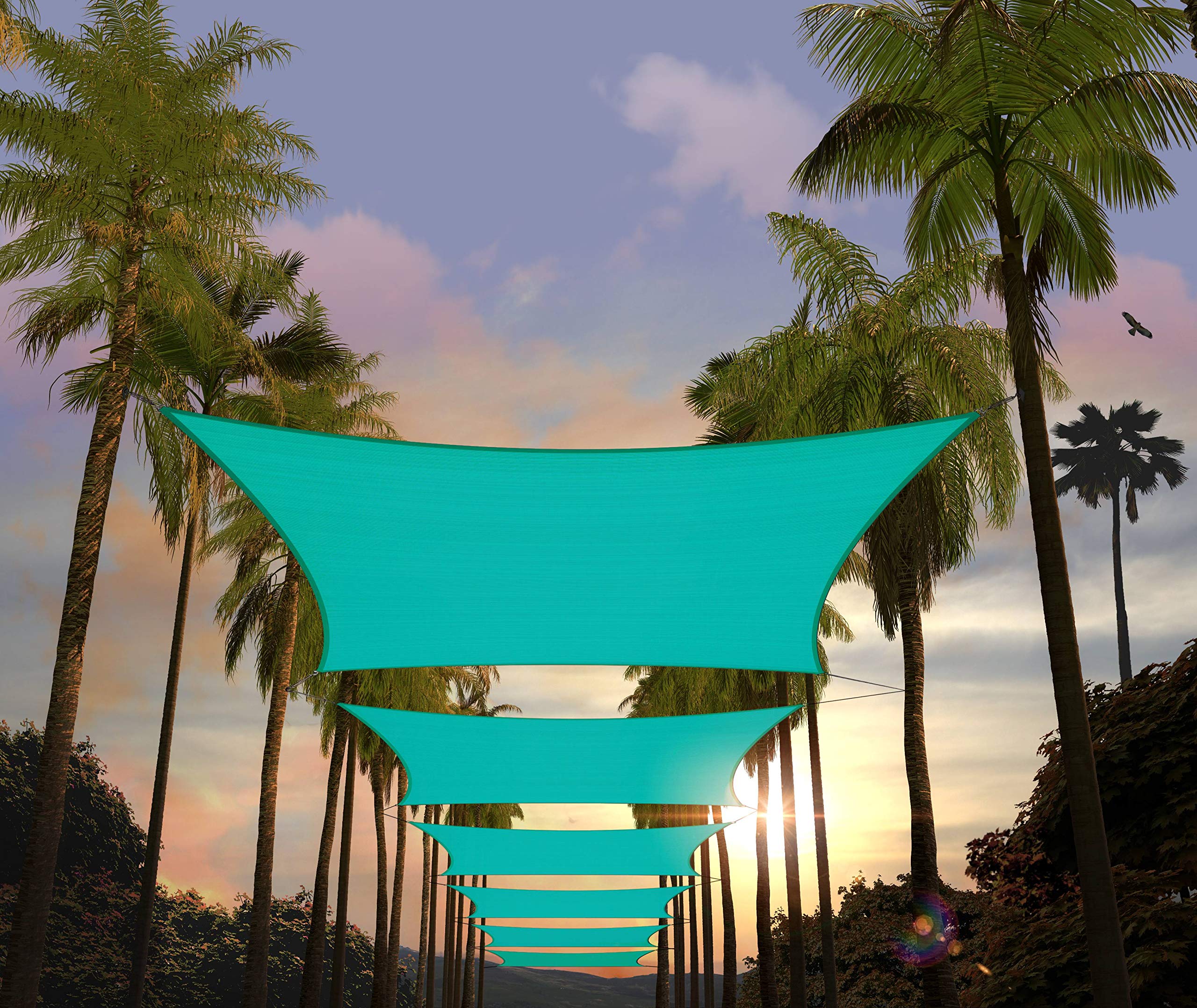 Amgo Custom Size 20' X 22' Turquoise Rectangle Square Sun Shade Sail Upf50+ Agtapr1216, Order To Make Canopy Awning, 95% Uv Bloc