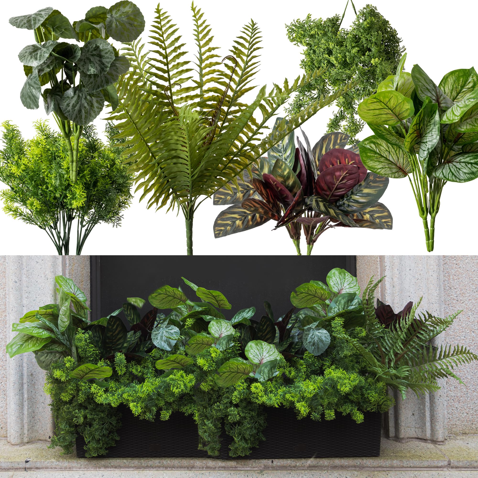 PARTY JOY 12 Bunches Fake Plants Outdoor, Fake Bushes UV Resistant Artificial Flowers Greenery Shrubs Faux Greenery for Outdoor 