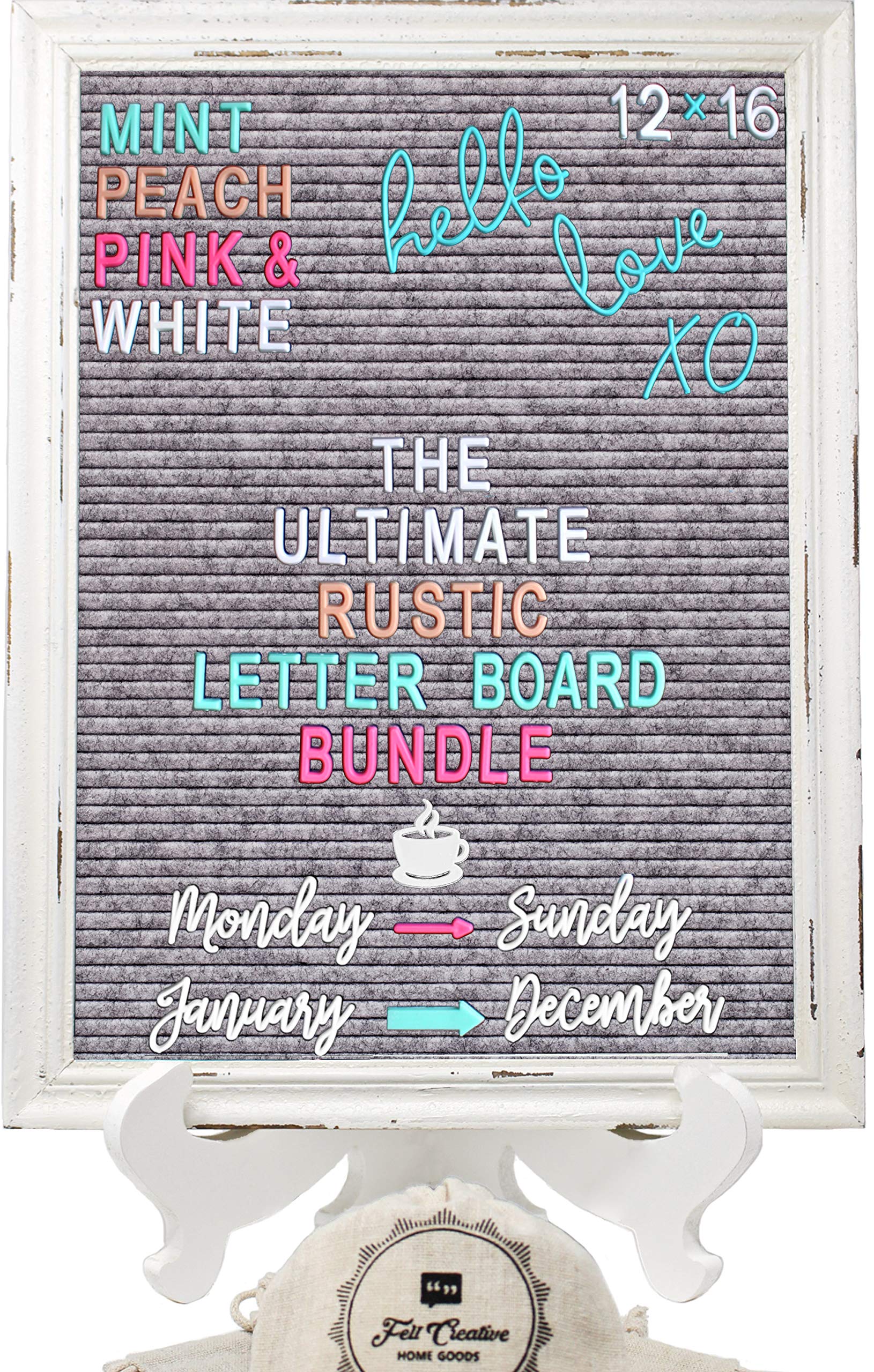 Rustic Felt Letter Board Ultimate Bundle Farmhouse Vintage White Wood Frame And Stand By Felt Creative Home Goods Changeable Mes