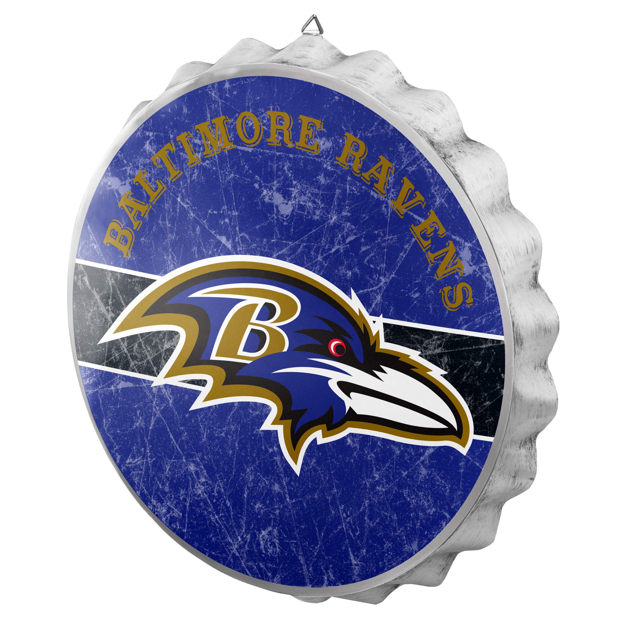 FOCO Baltimore Ravens NFL Metal Distressed Bottlecap Sign, One Size (SGNNFMDISBTCP)