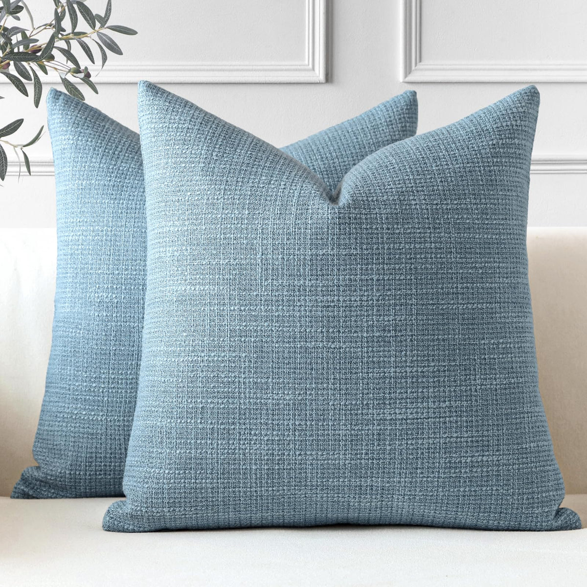 Otostar Pack Of 2 Throw Pillow Covers 24X24 Inch Linen Blue Pillowcases Farmhouse Decorative Solid Pillow Covers 60X60 Cm Square