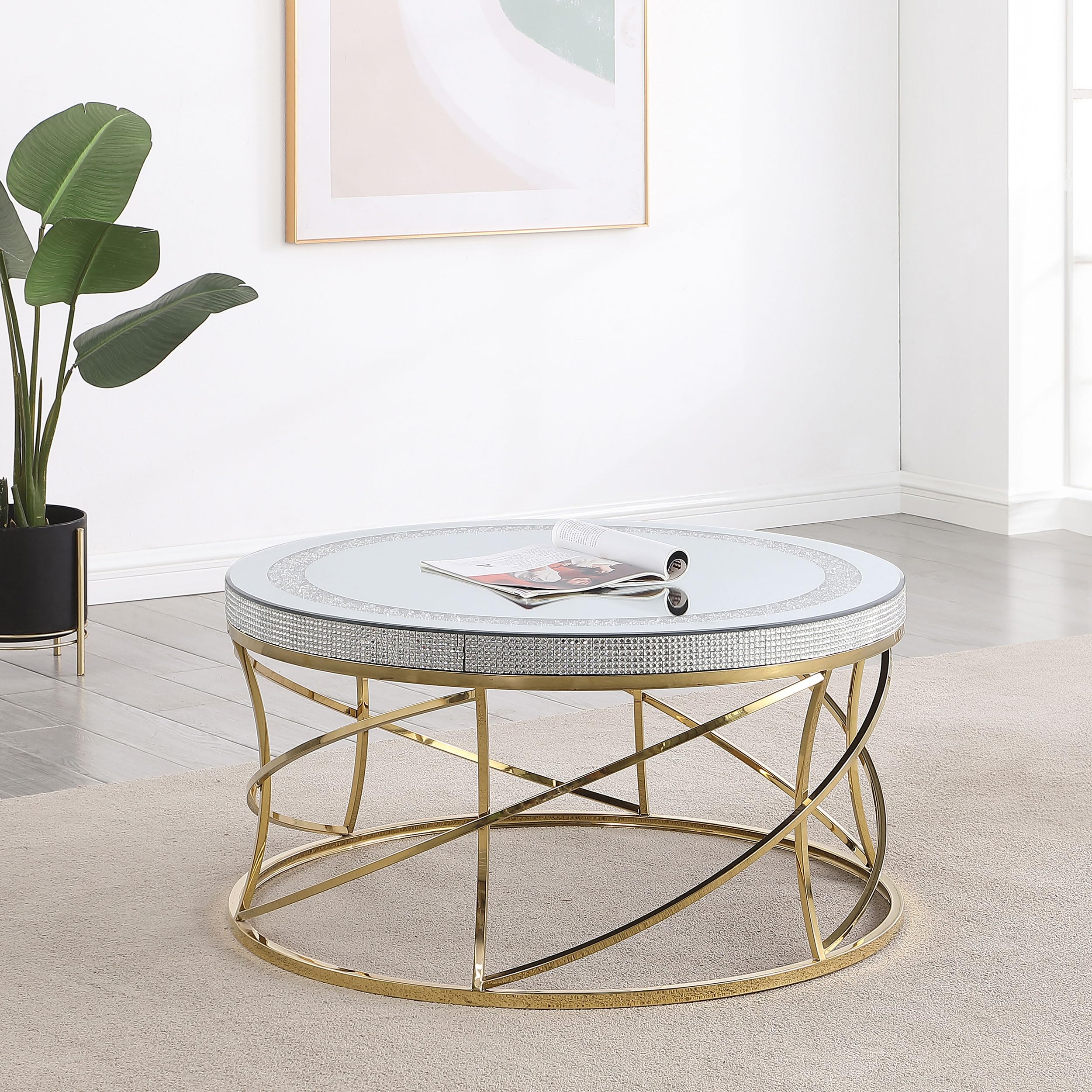 Coaster Home Furnishings Elise Round Mirror Top Stainless Steel Coffee Table Gold