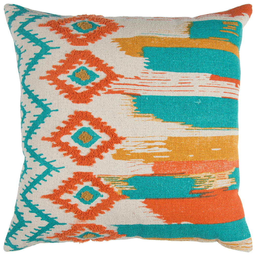 Rizzy Home | T12942 | Poly Fill Decorative Pillow | 20"X20" Orange/Blue/Yellow Stripe