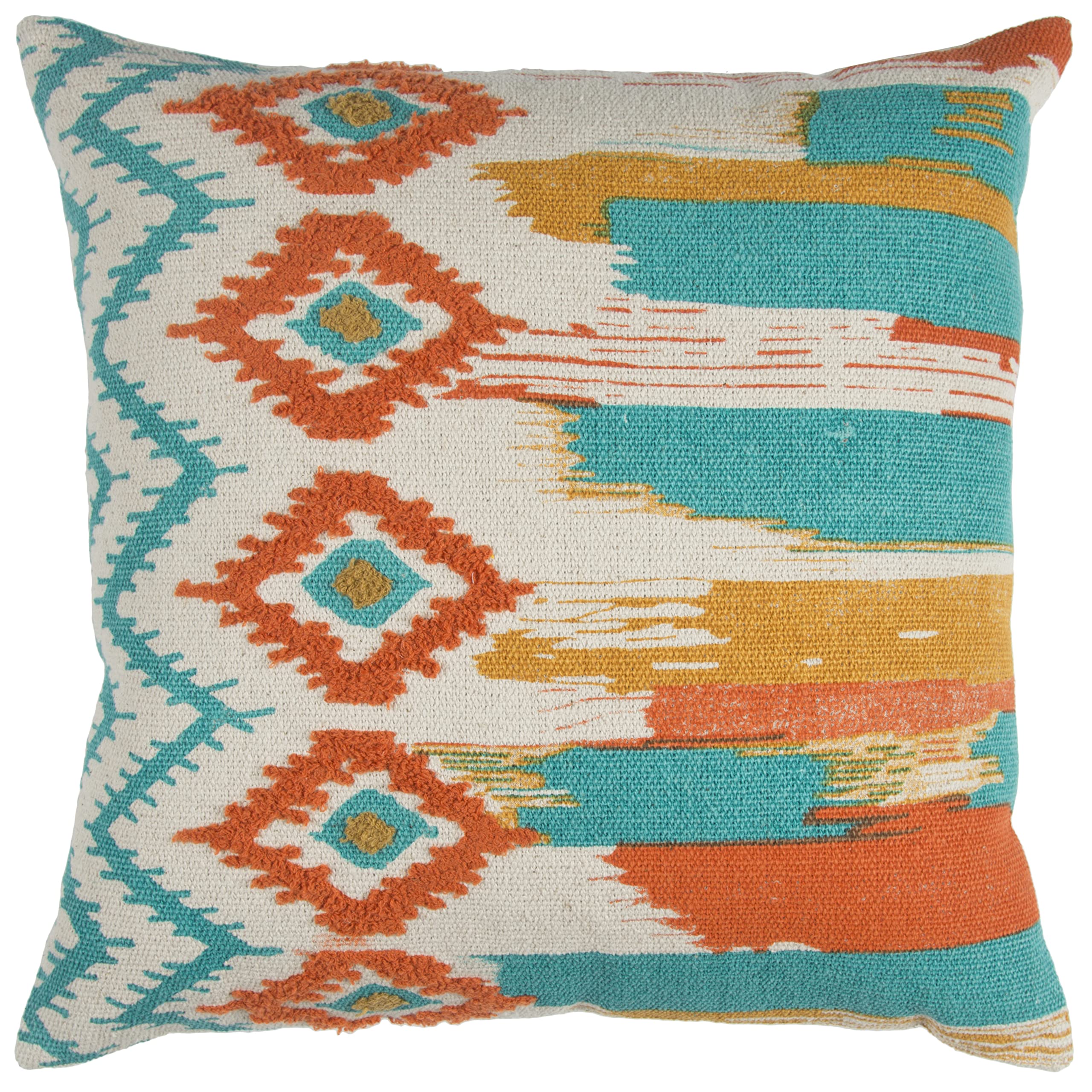 Rizzy Home | T12942 | Poly Fill Decorative Pillow | 20"X20" Orange/Blue/Yellow Stripe