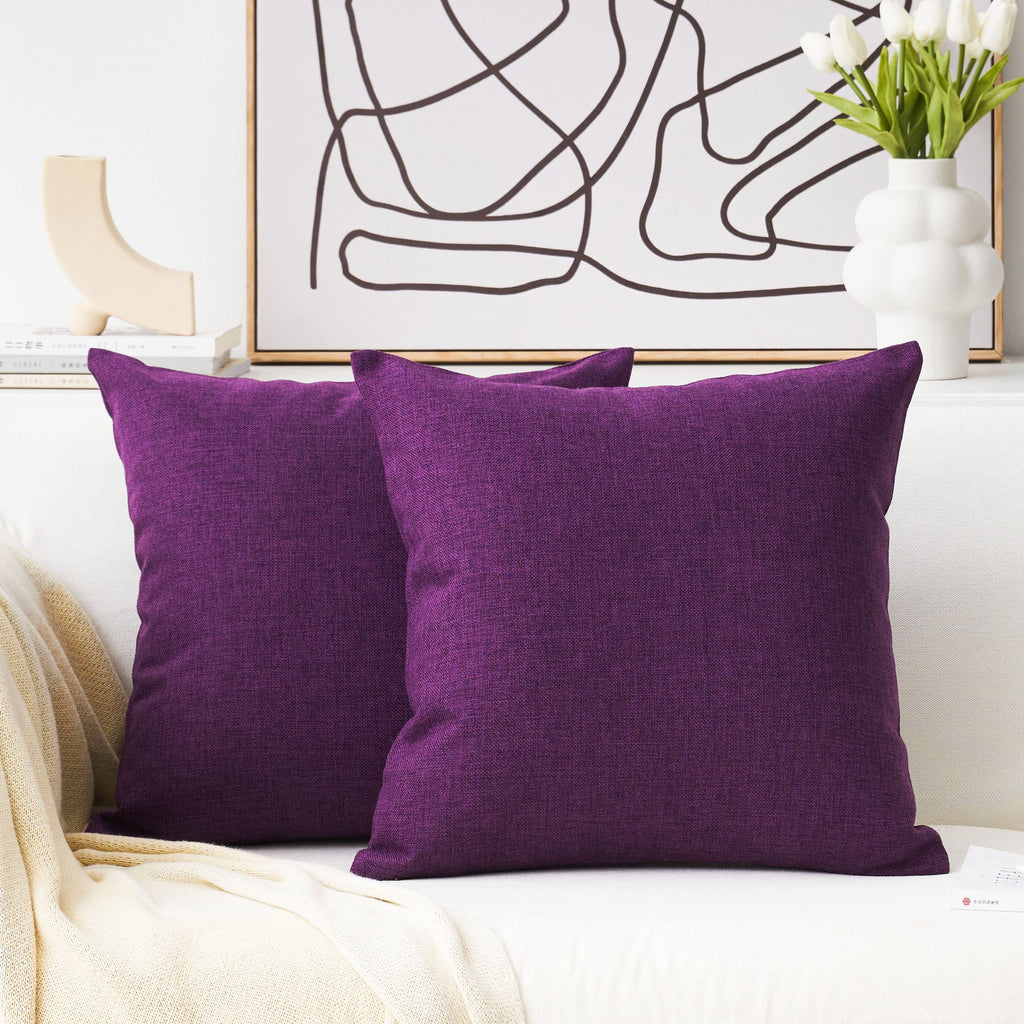 Home Brilliant Purple Pillow Covers 18X18 Decorative Pillows For Living Room 2 Pack Burlap Linen Cushion Cover For Couch Bench O