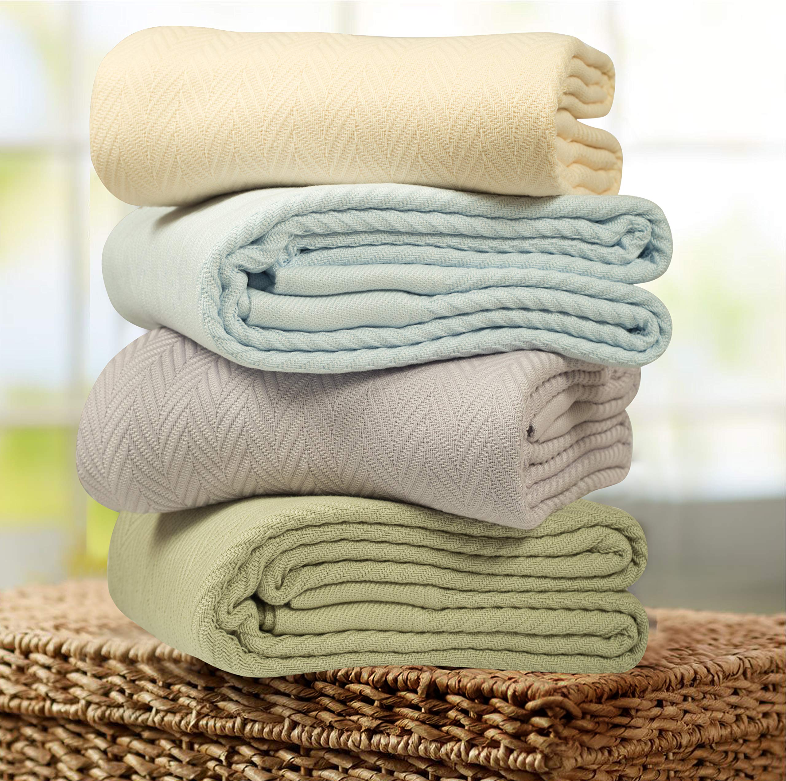 Threadmill Luxury Cotton Blankets For Queen Size Bed | All-Season 100% Cotton Queen Size Blanket | Herringbone Cozy Lightweight,
