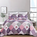 Dinjoy Purple Quilt Set King Size, Reversible Floral Plaid Patchwork Pattern Bedding Set Soft Microfiber Lightweight Bedspread C