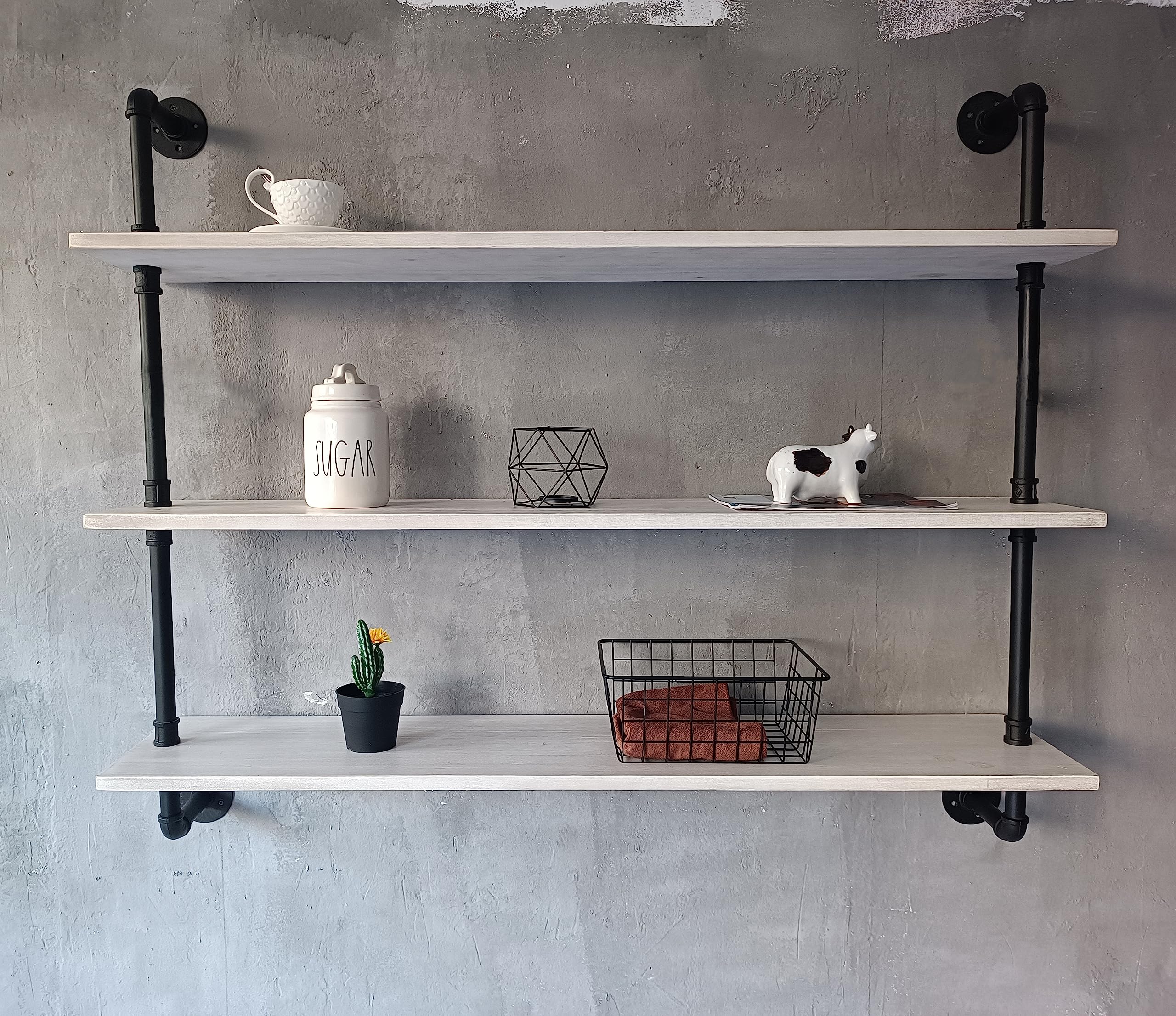 HDDFER Floating Bookshelf Shelves Industrial Pipe Shelving Pipe Shelves Rustic White Wall Shelves 36 Inch Farmhouse Book Shelves