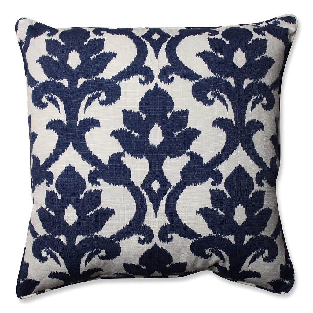 Pillow Perfect Damask Indoor/Outdoor Accent Throw Pillow, Plush Fill, Weather, And Fade Resistant, Floor - 25' X 25', Blue/Whi