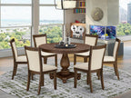 East West Furniture F2MZ7-NN-32 7 Piece Kitchen Table Set Consist of a Round Dining Table with Pedestal and 6 Light Beige Linen Fabric Parson Chairs, 48x48 Inch, Sandblasting Antique Walnut