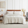Beige 100% Cotton Quilt California Cal King Size Bedding Sets With Pillow Shams, White Oversized Lightweight Soft Bedspread Cove