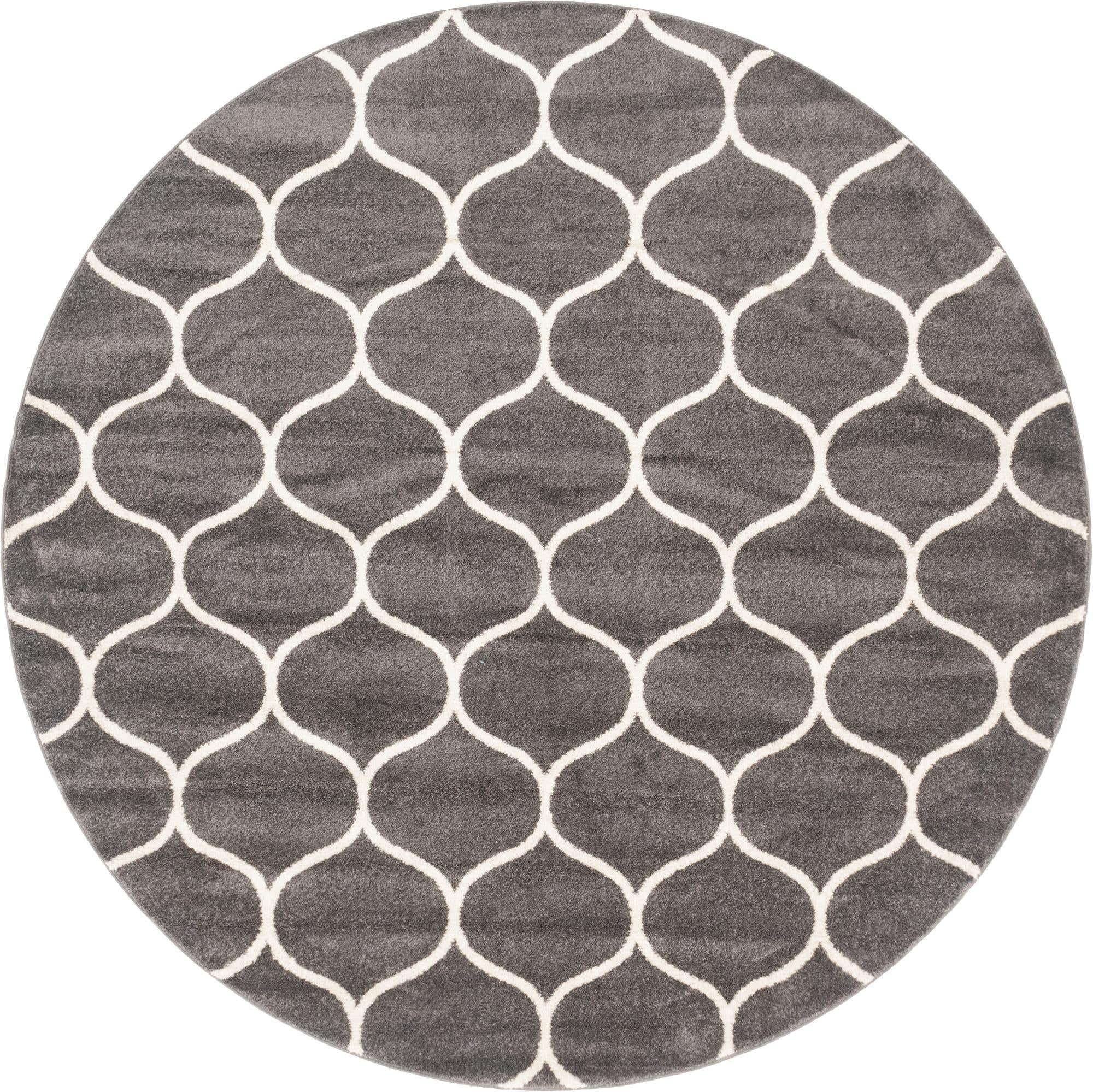 Unique Loom Trellis Frieze Collection Area Rug - Rounded (8' Round, Dark Gray/ Ivory)