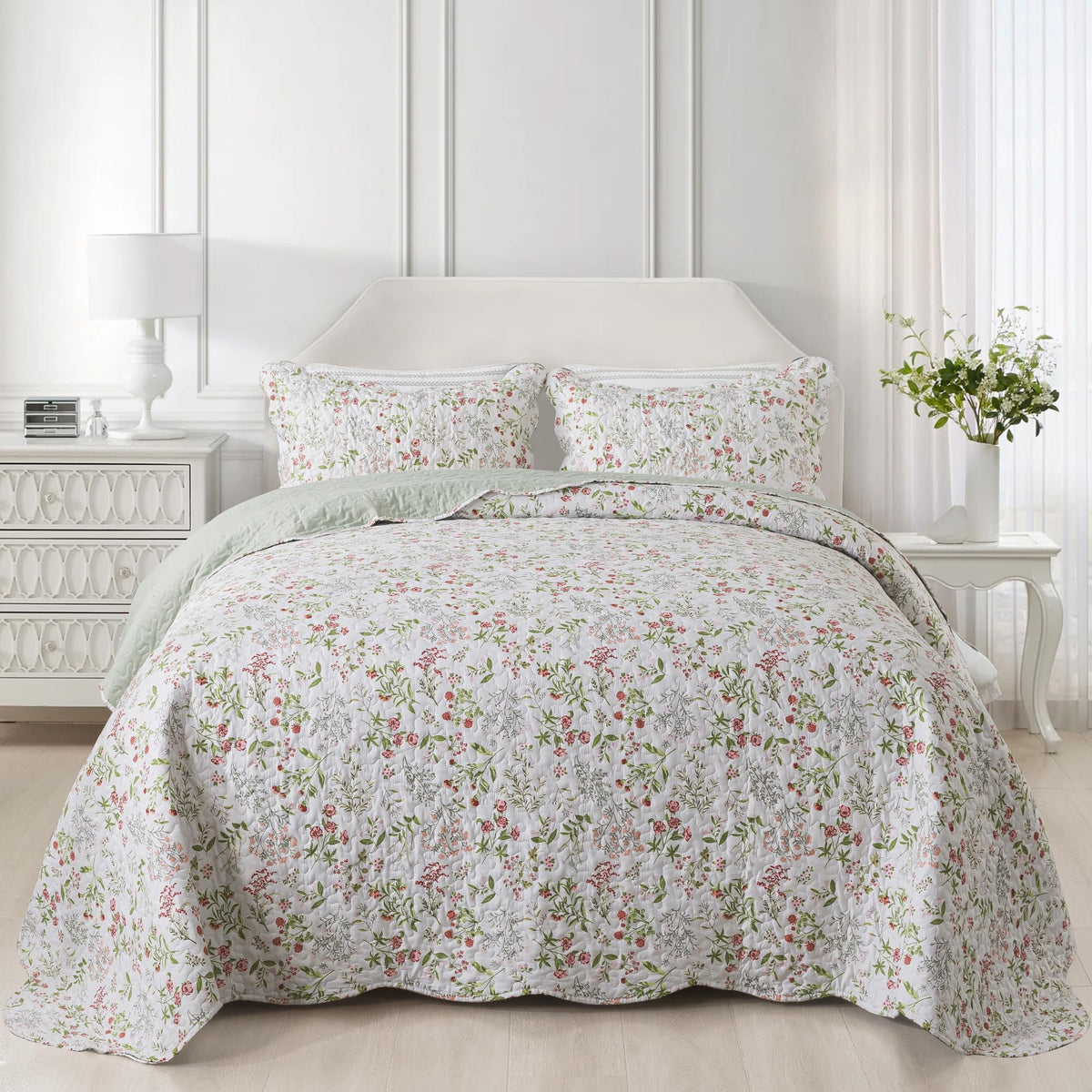 Newlake Quilt Bedspread Sets - Blooming Classic Floral Pattern Reversible Coverlet Set, Queen Size
