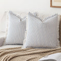 YEENAASY Striped Farmhouse Throw Pillow Covers 18X18 Set of 2 Boho Pillow Cover with Fringe Tassel Chic Cotton Decorative Pillow