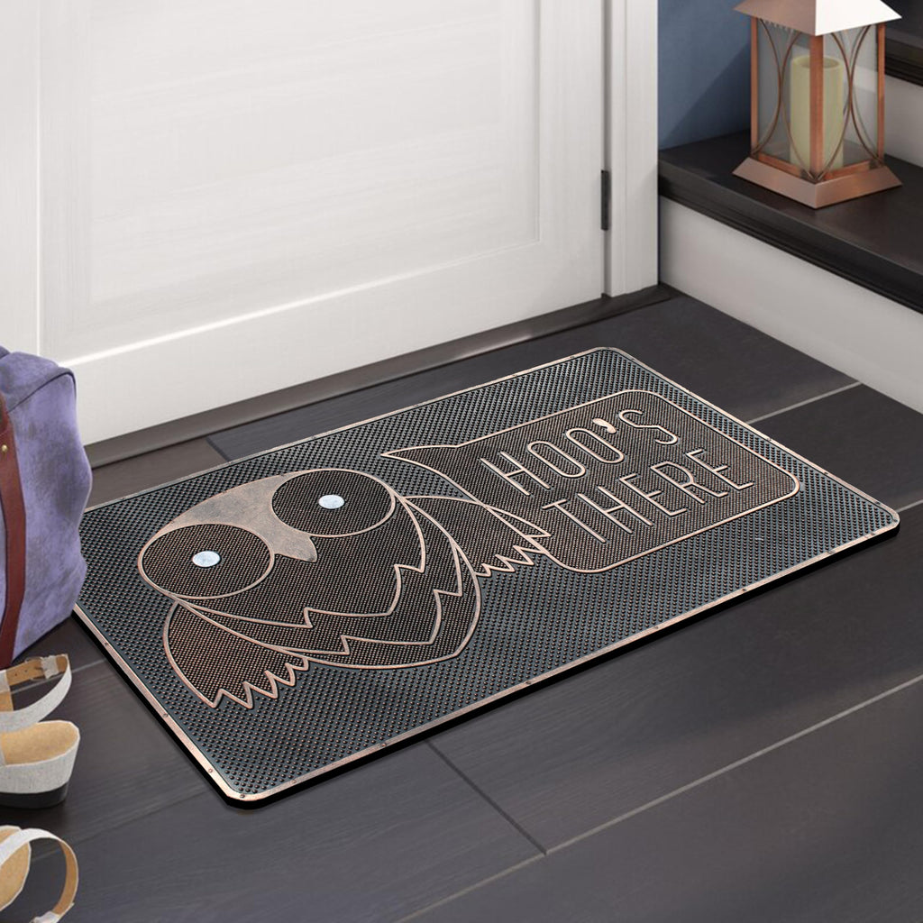 A1 Home Collections Hoo'S There Owl Rubber Pin Welcome Door Mats For Outdoor Entrance, Welcome Mats For Front Door Indoor Non-Sl