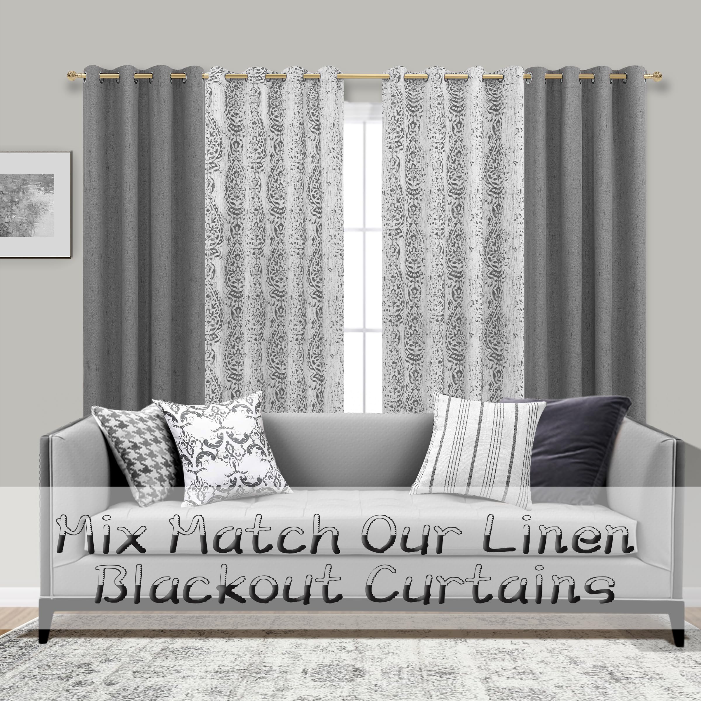 Mrs.Naturall Grey Pattern Curtains 63 Inch Length For Bedroom 2 Panels 50% Blackout Beautiful Paisley Textured Decorative Curtains For Living Room