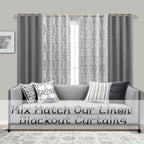 Mrs.Naturall Drapes 108 Inches Long Tall Curtains For High Ceiling Living Room 2 Panel With Damask Print Design Grommet Room Darkening Draperies For Sliding Glass Door,Grey And White