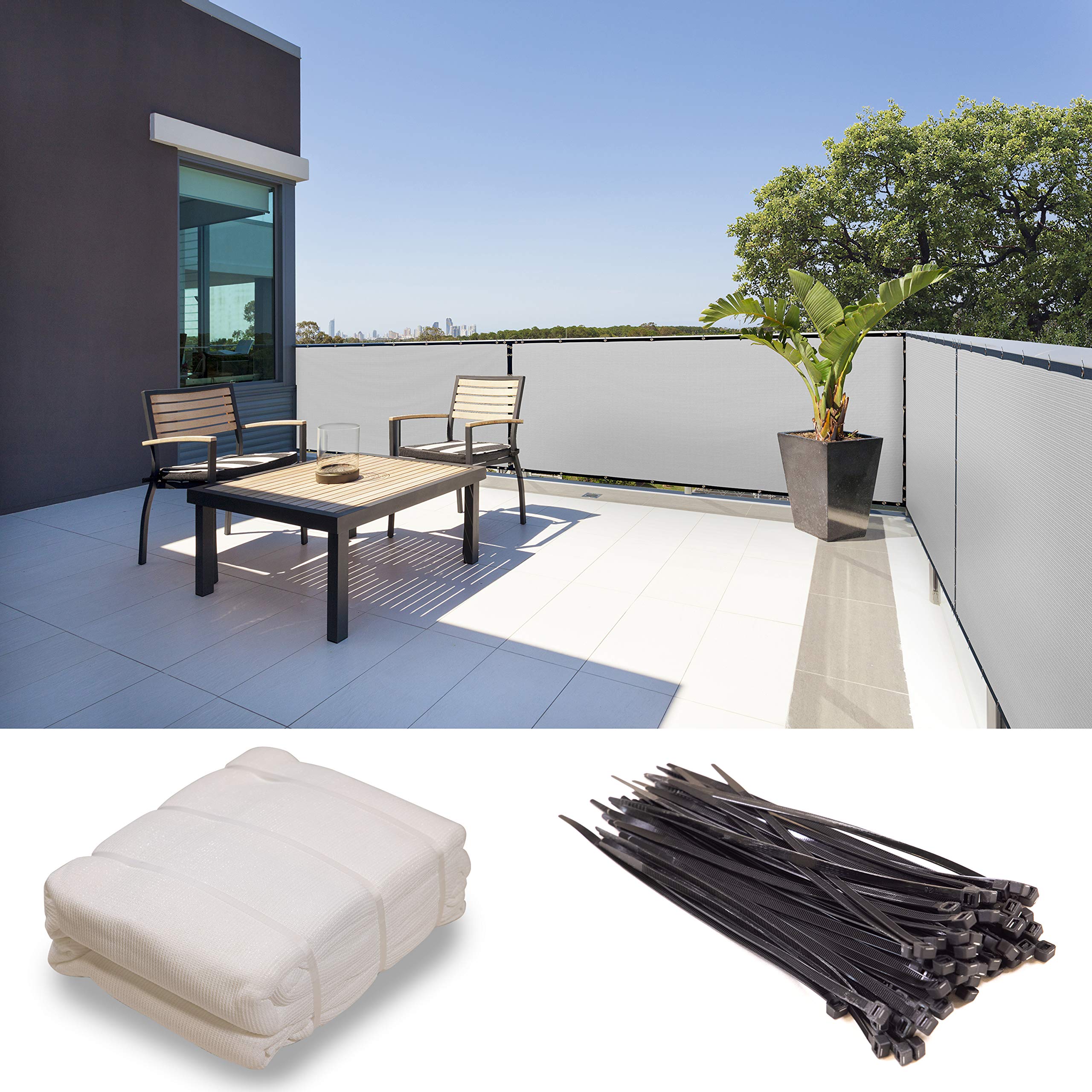 Shademart 3' X 10' White Fence Privacy Screen Windscreen Shade Fabric Cloth Hdpe, 90% Visibility Blockage, With Grommets, Heavy