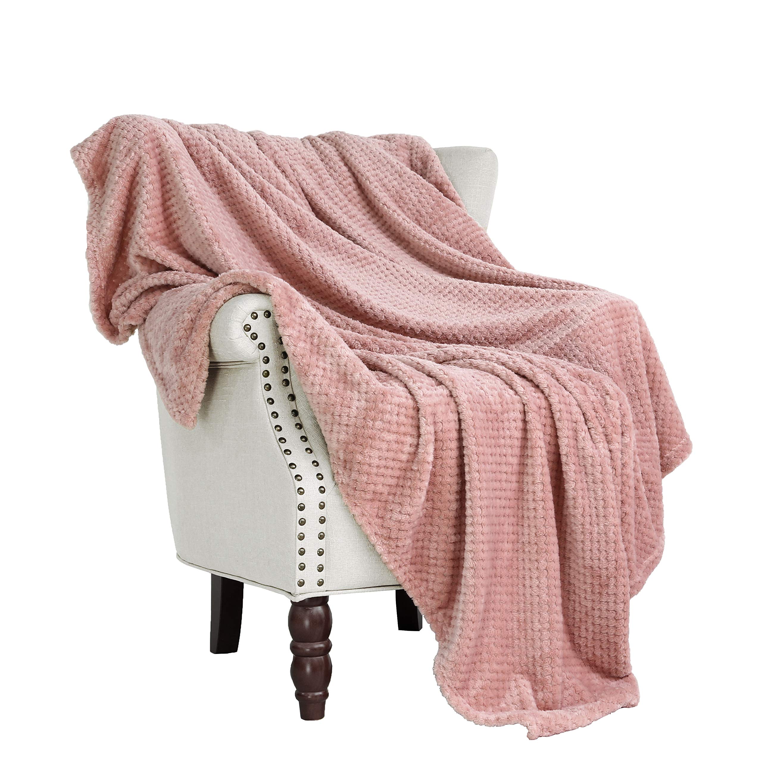Exclusivo Mezcla Waffle Textured Extra Large Fleece Blanket, Super Soft And Warm Throw Blanket For Couch, Sofa And Bed (Dusty Pi